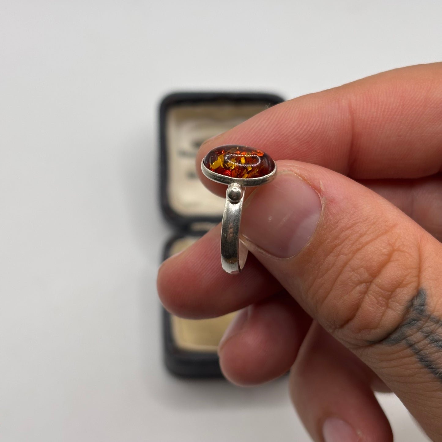 Silver Amber Ring