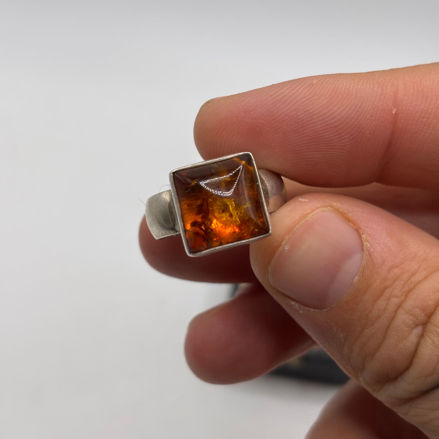Silver Amber Ring