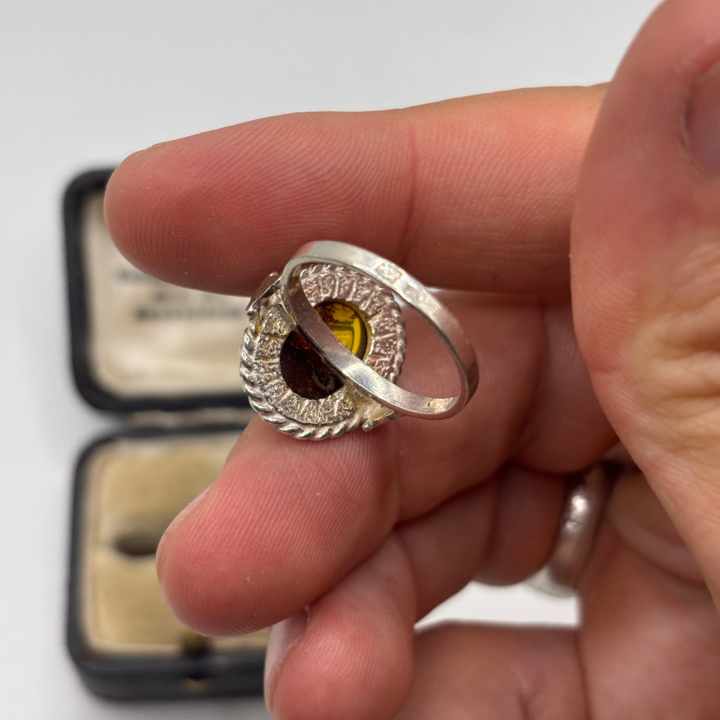 Silver Amber Ring