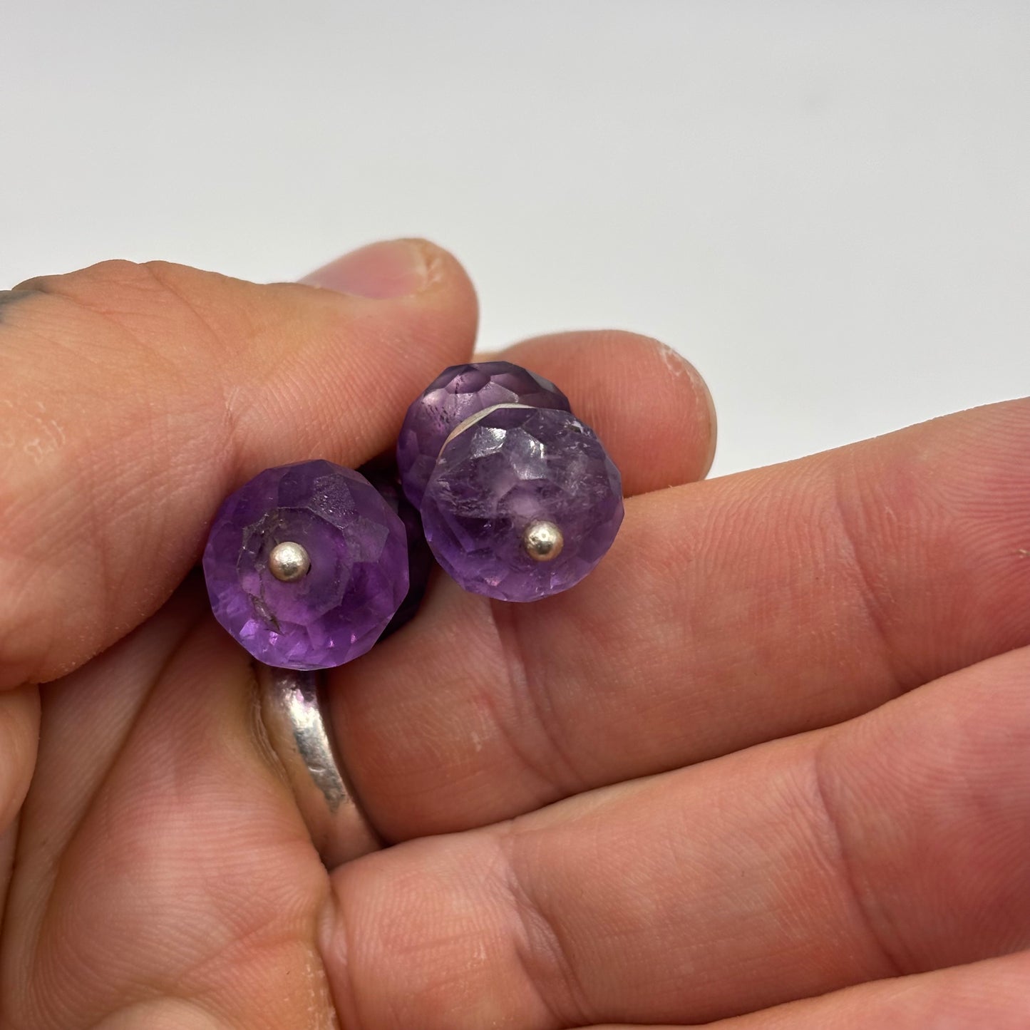 Silver Chunky Amethyst Earrings