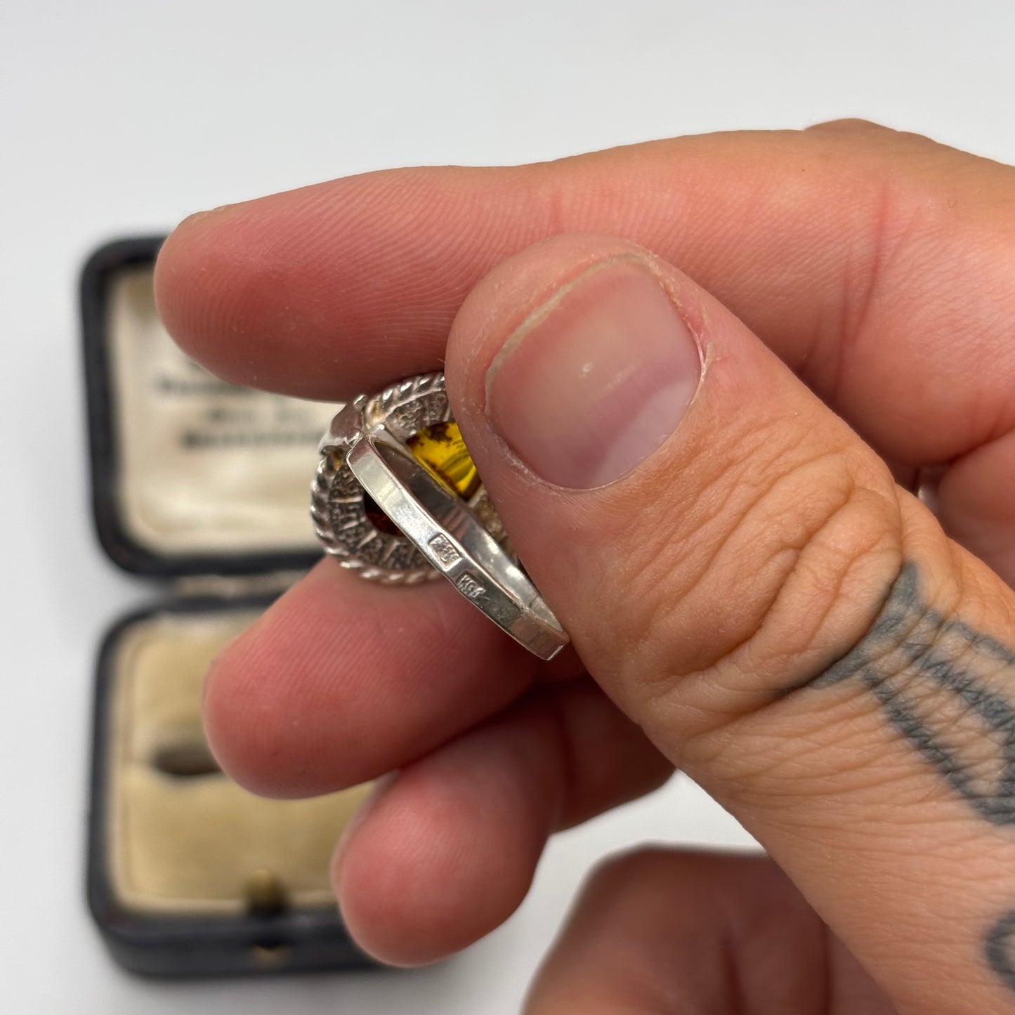 Silver Amber Ring
