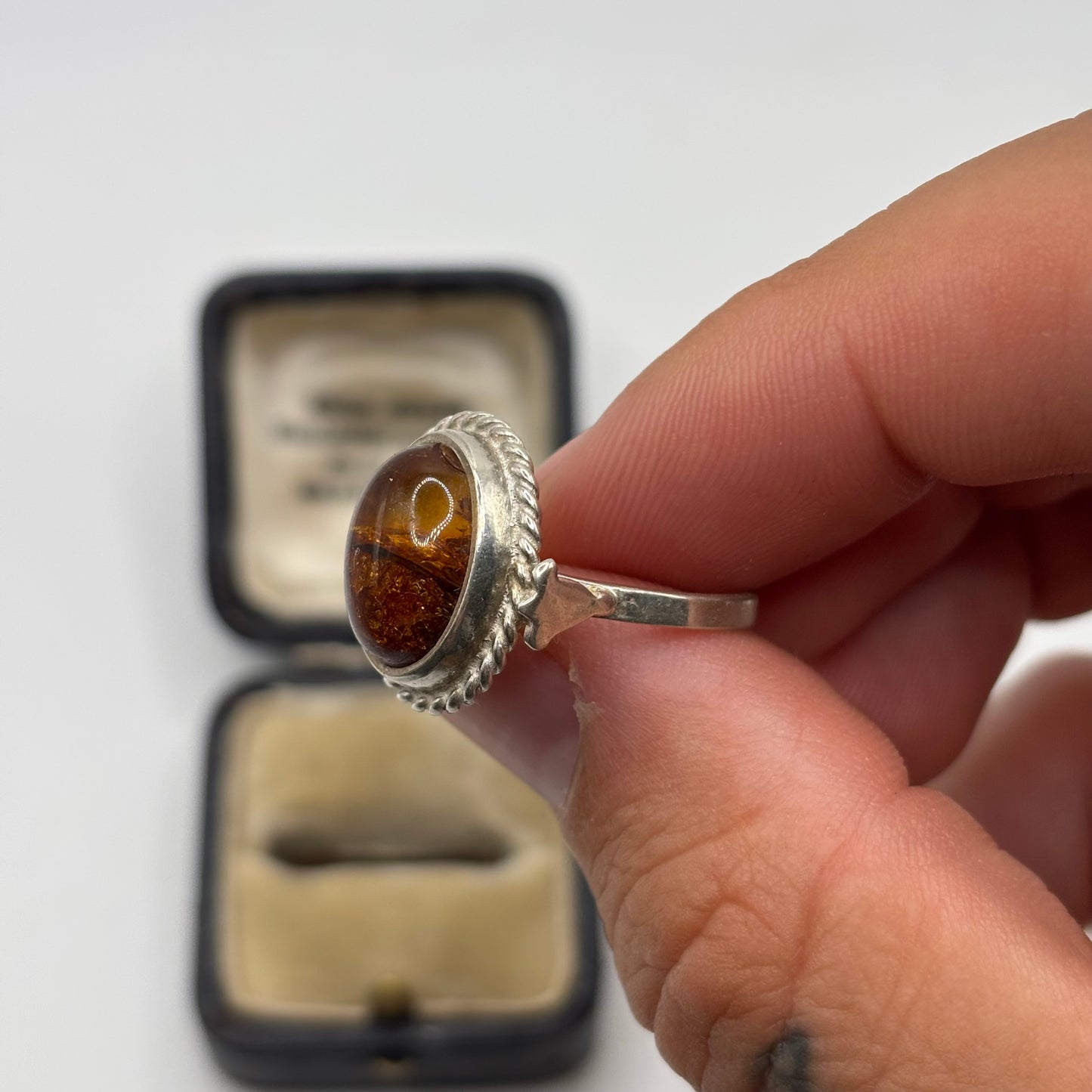 Silver Amber Ring