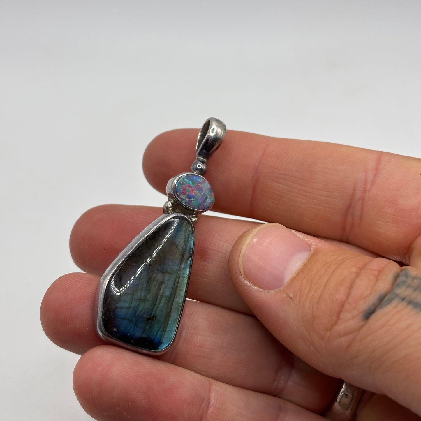 Silver Labradorite & Opal Pendant