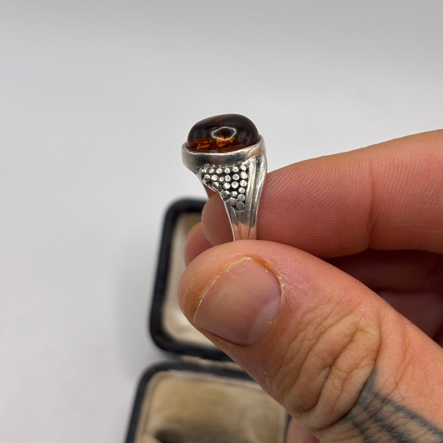Silver Amber Ring