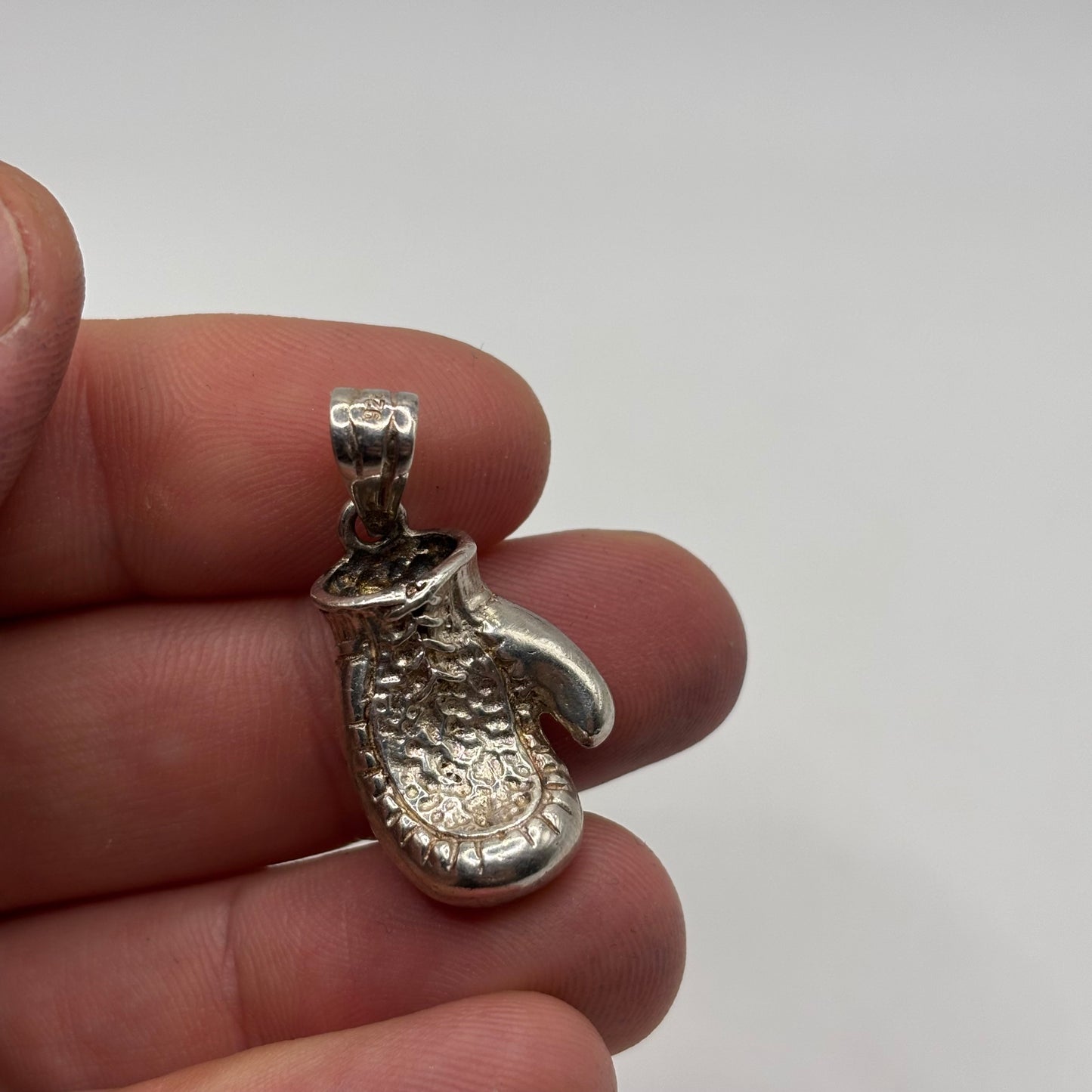 Silver Heavy CZ Boxing Glove Pendant