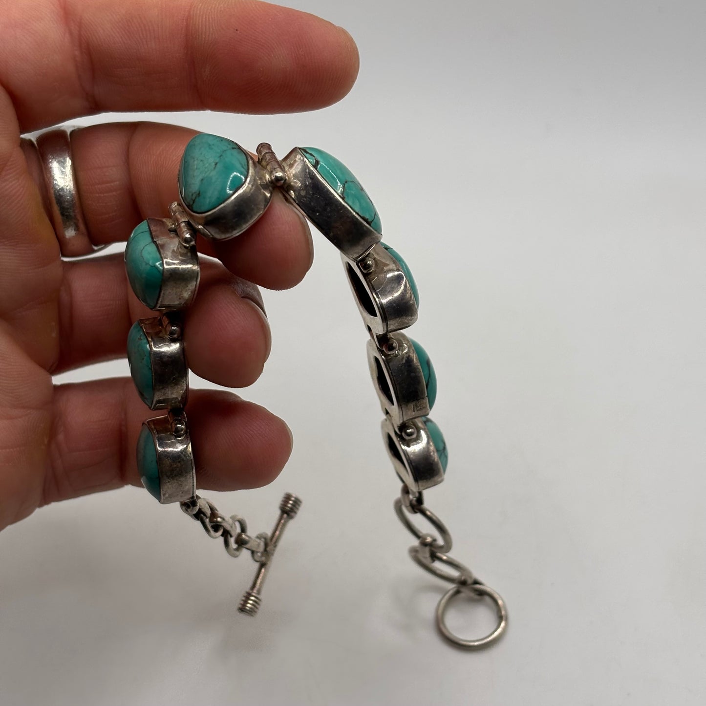 Silver 7”-8.5” Beautiful Turquoise Bracelet