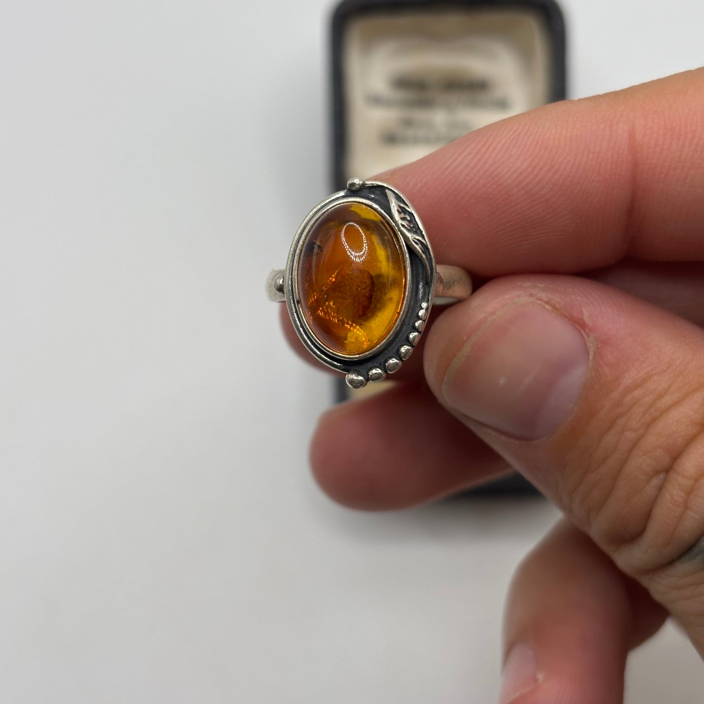 Silver Amber Ring