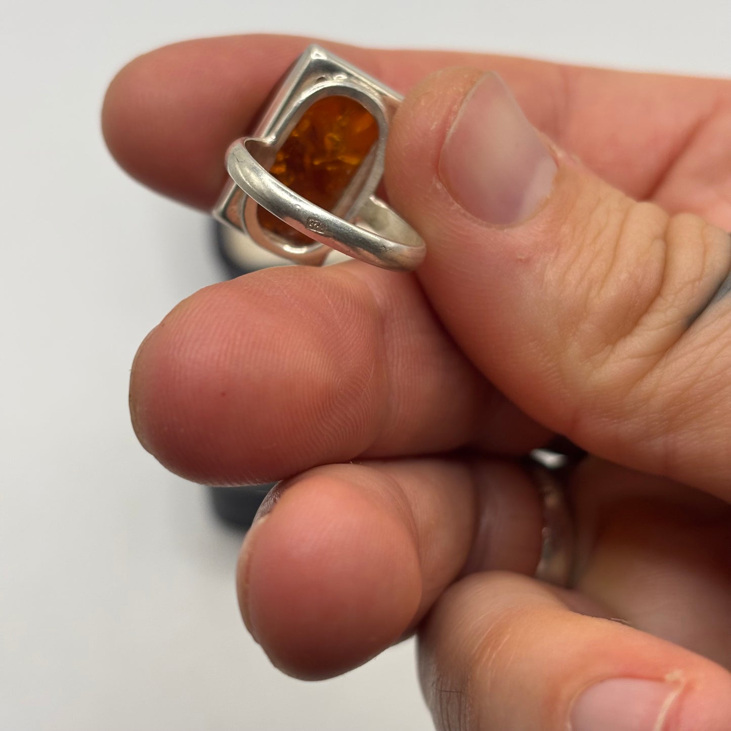 Silver Amber Ring