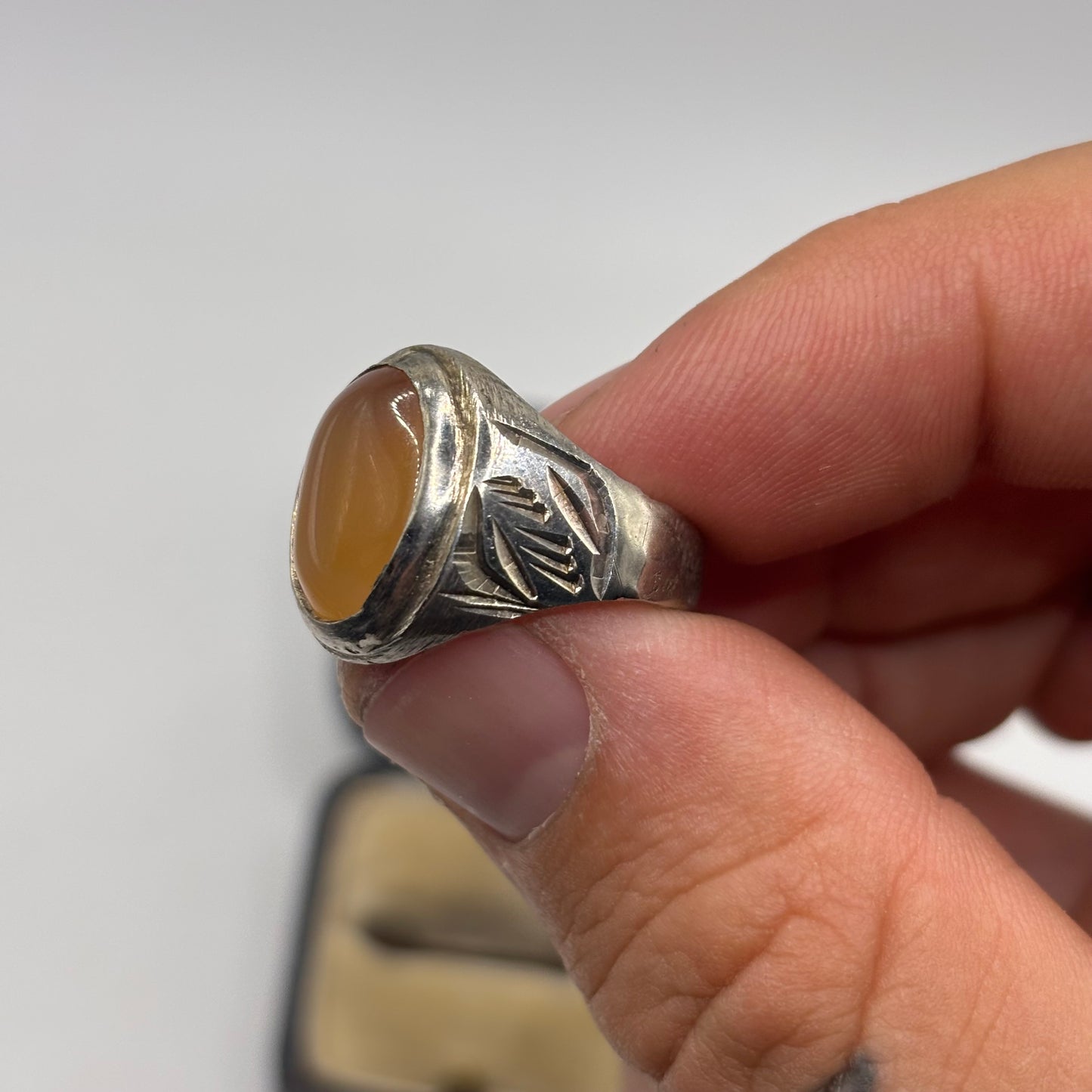 Silver Agate Signet Ring