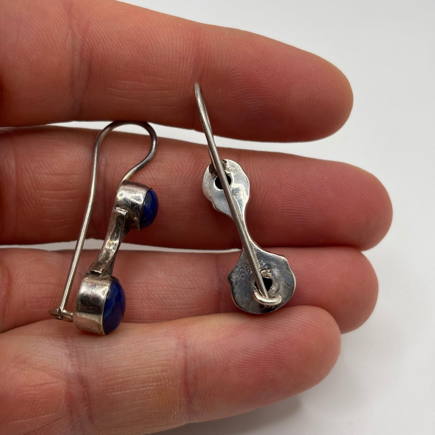 Silver Chunky Lapis Earrings