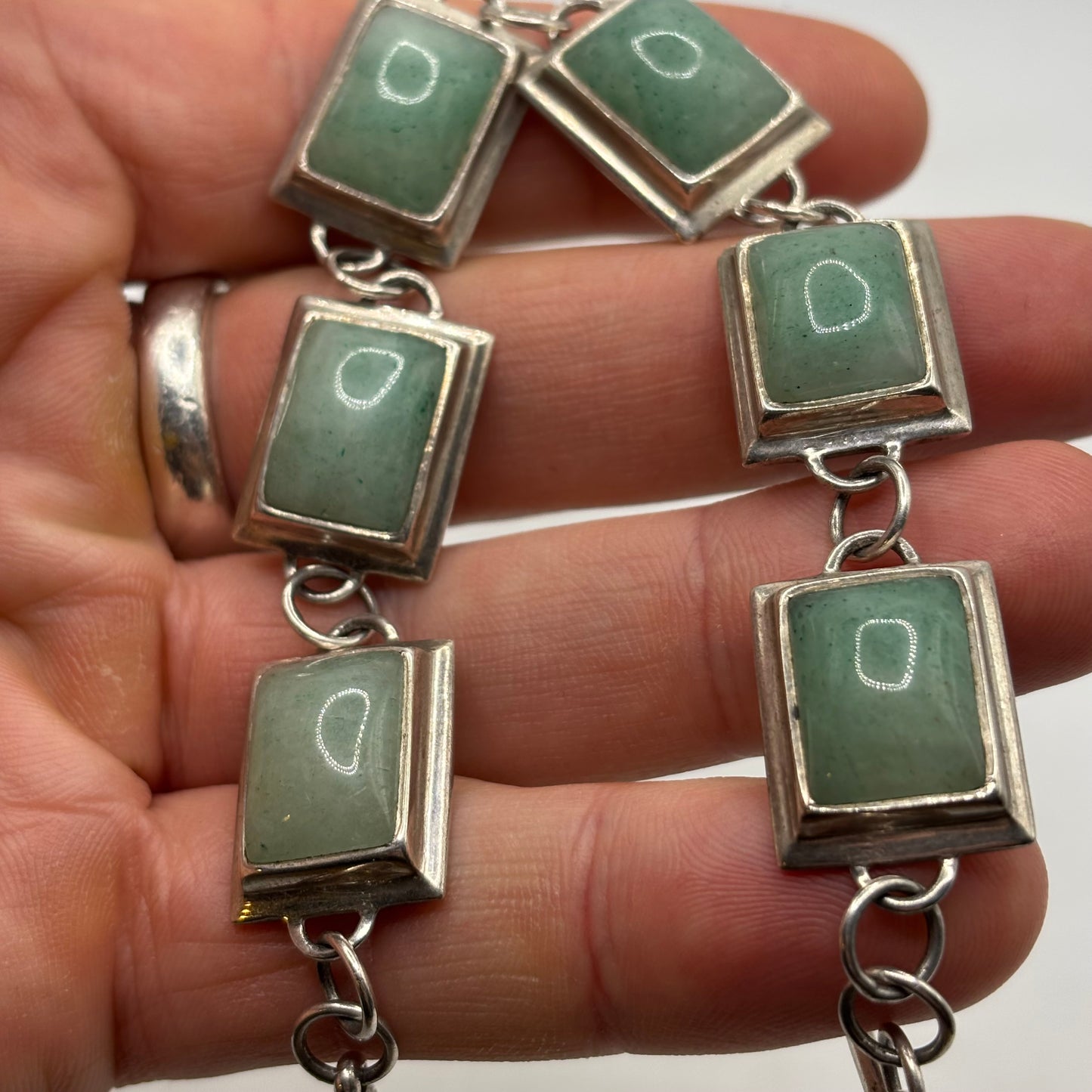 Silver 8” Jade Bracelet