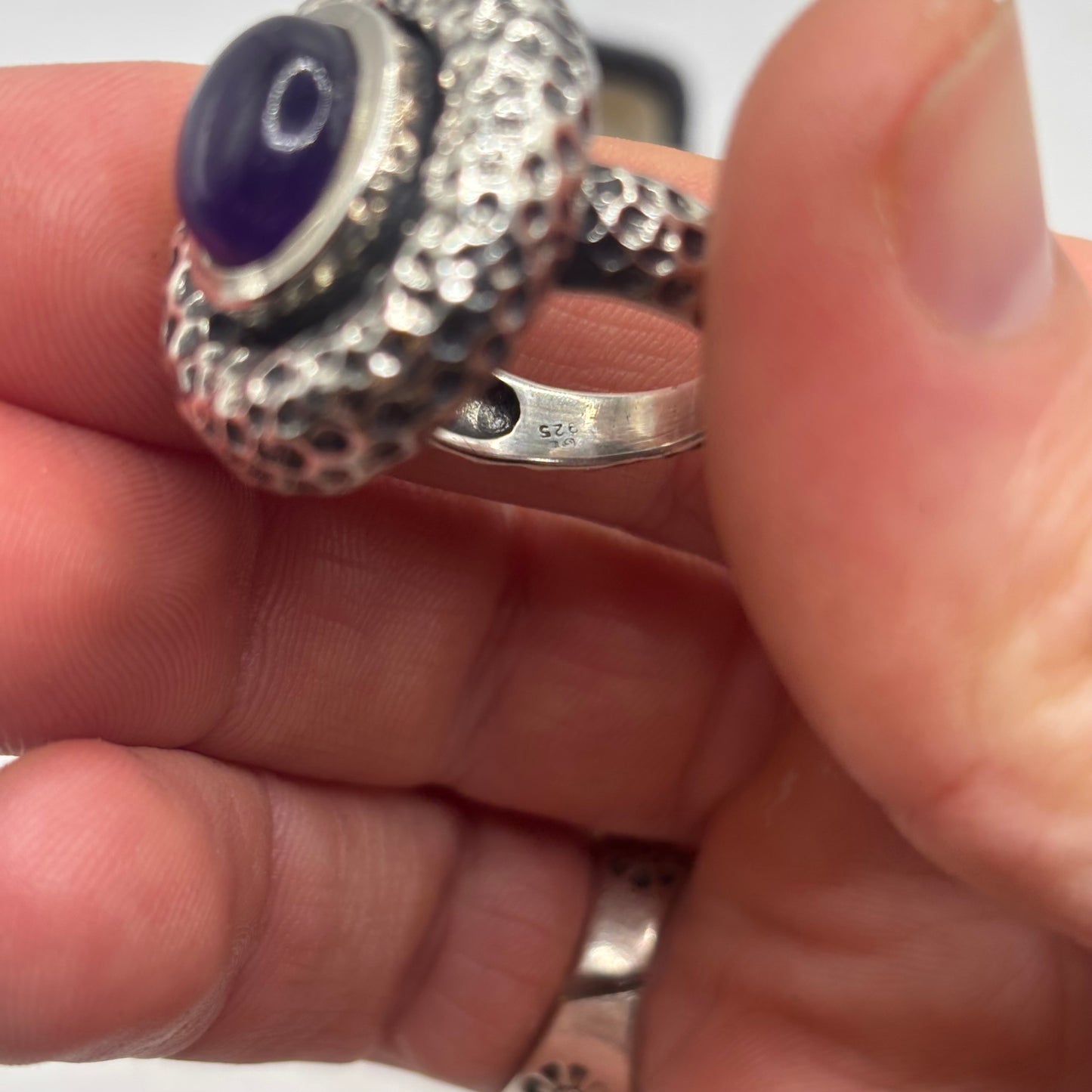 Silver Heavy Unsual Amethyst Ring (M)