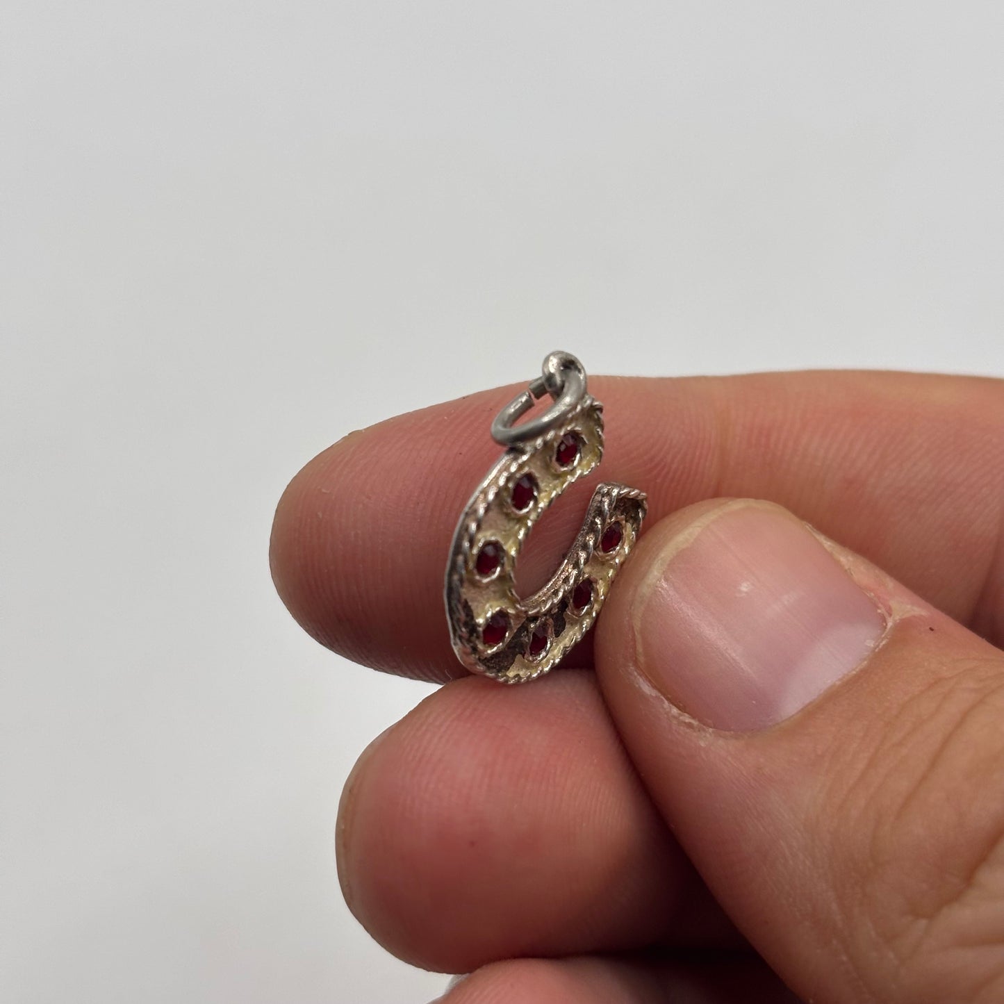 Silver Garnet Horseshoe Pendant