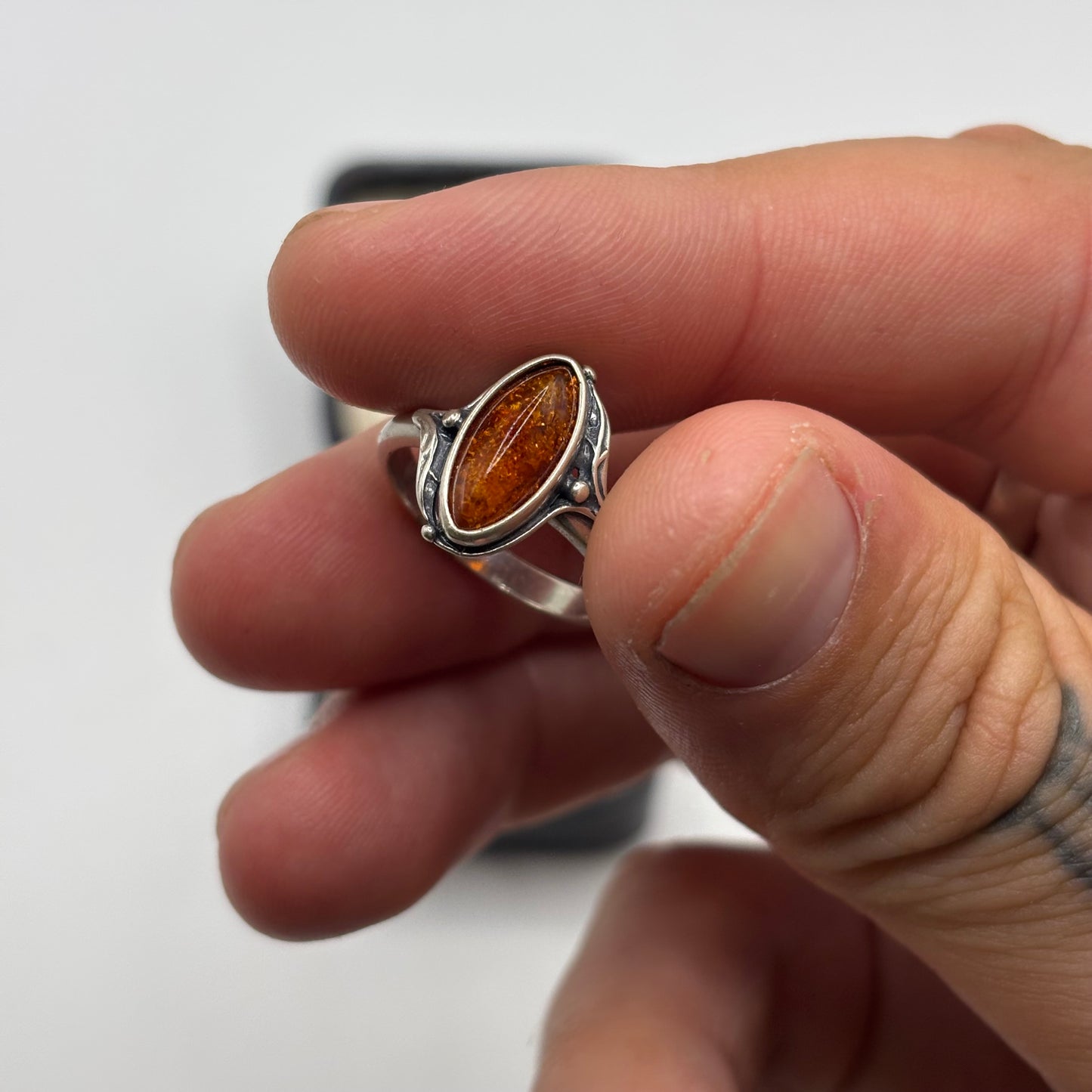 Silver Amber Ring