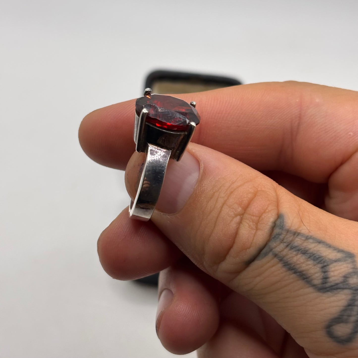 Silver Red Stone Ring