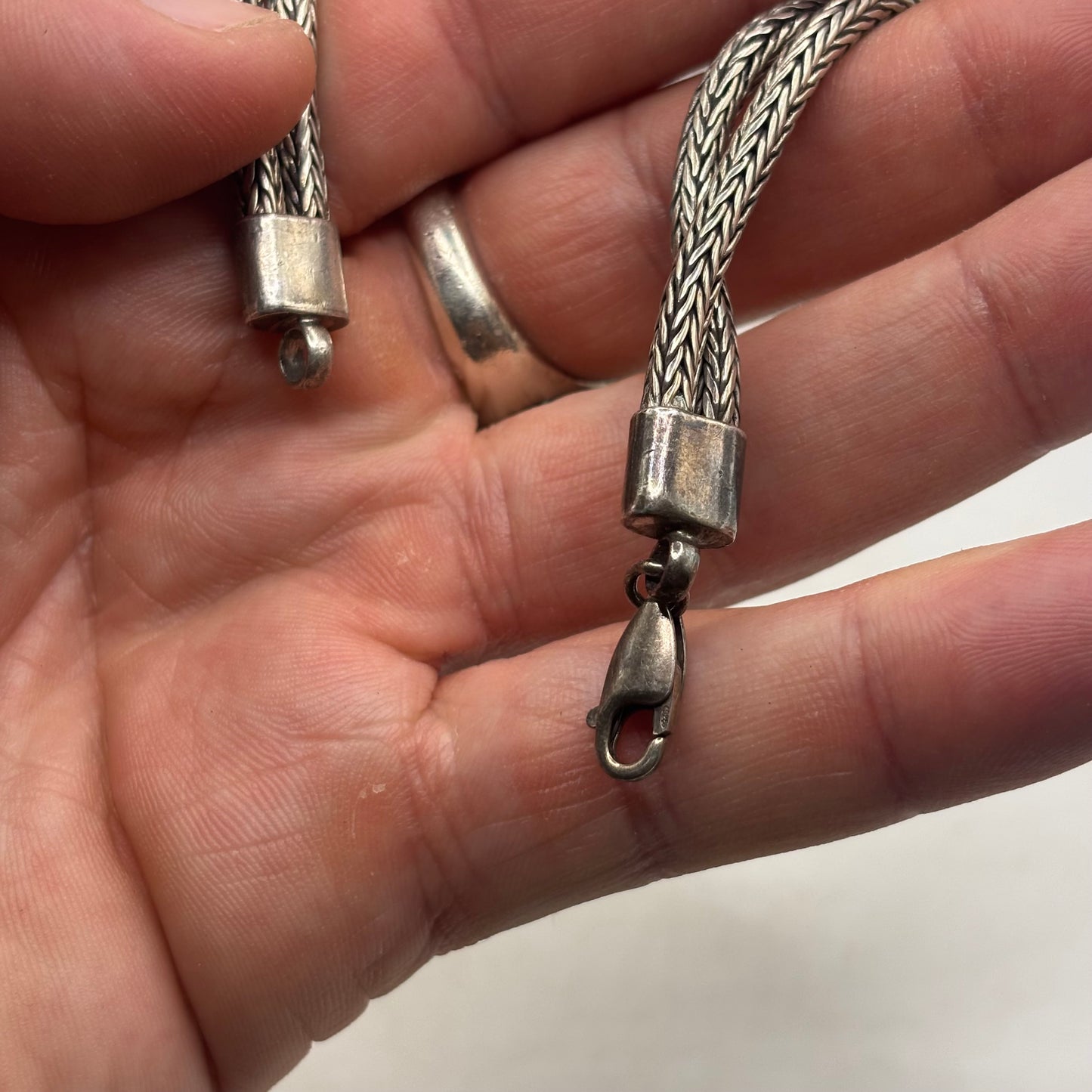 Silver 8.5” Heavy Amber Bracelet
