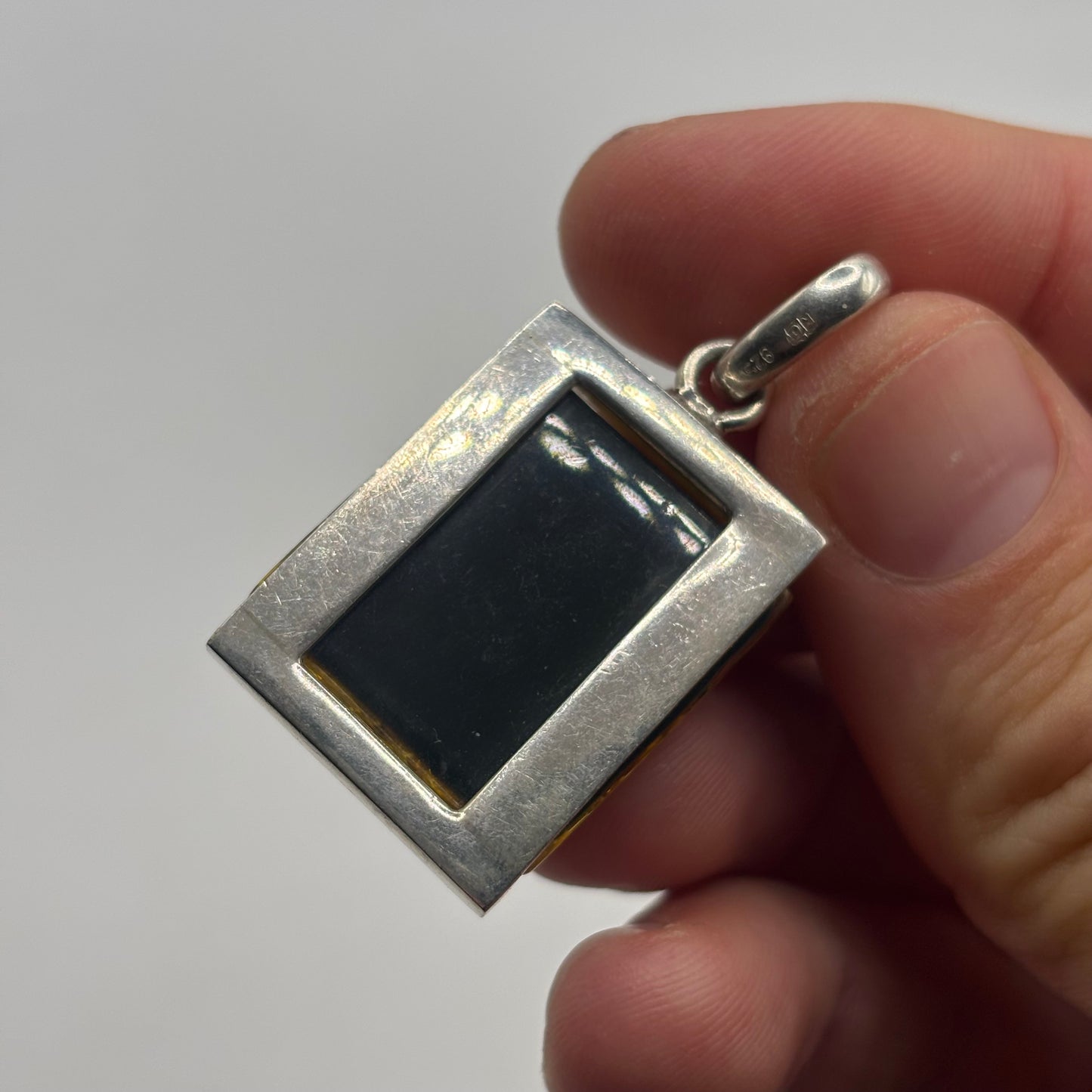 Silver Green Amber Pendant