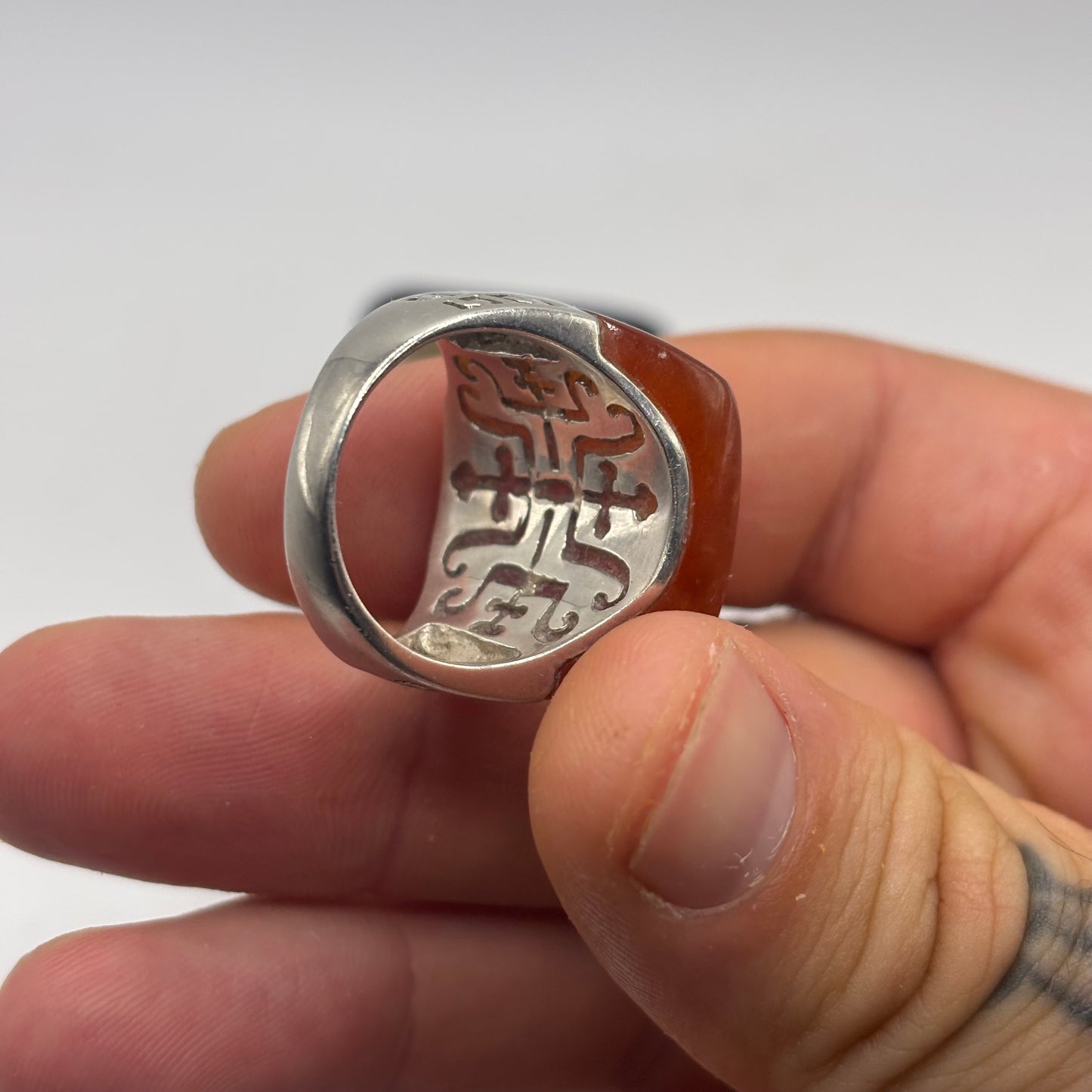 Silver Chinese Carnelian Ring