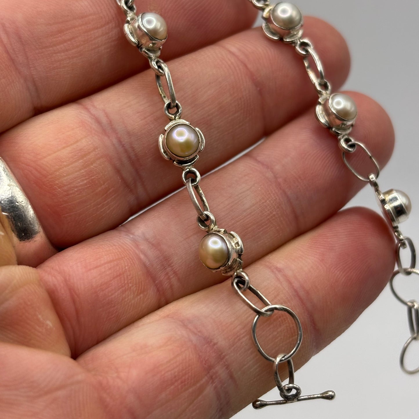 Silver 7”-7.5” Pearl Bracelet