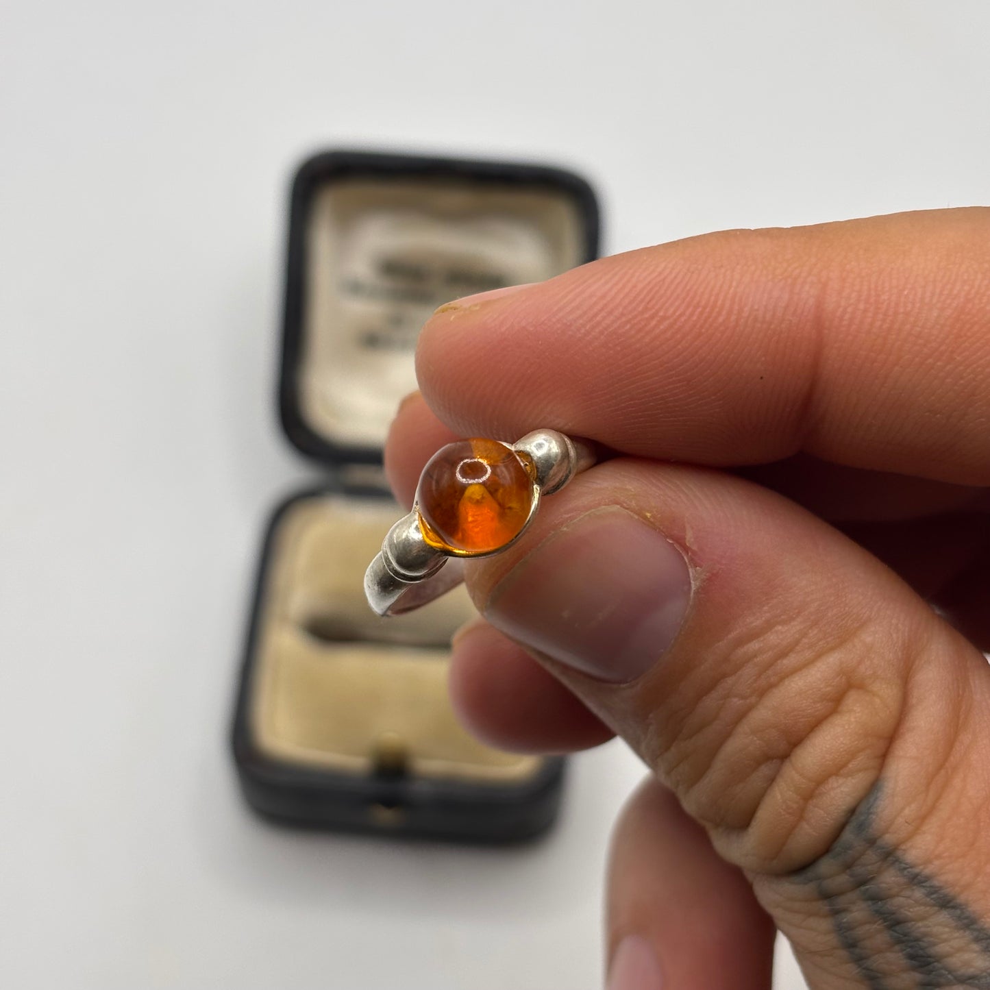 Silver Amber Ring