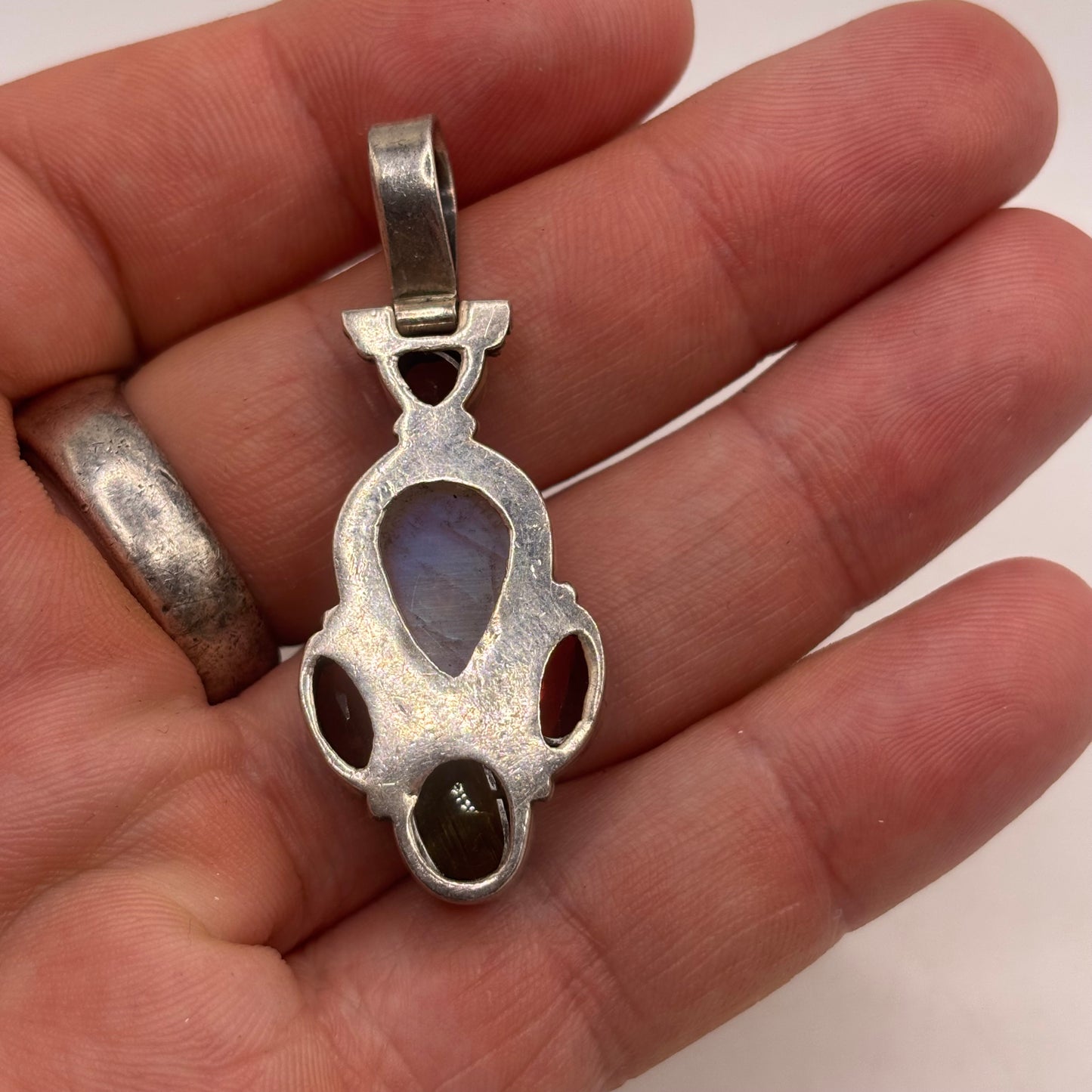 Silver Moonstone & Garnet Pendant
