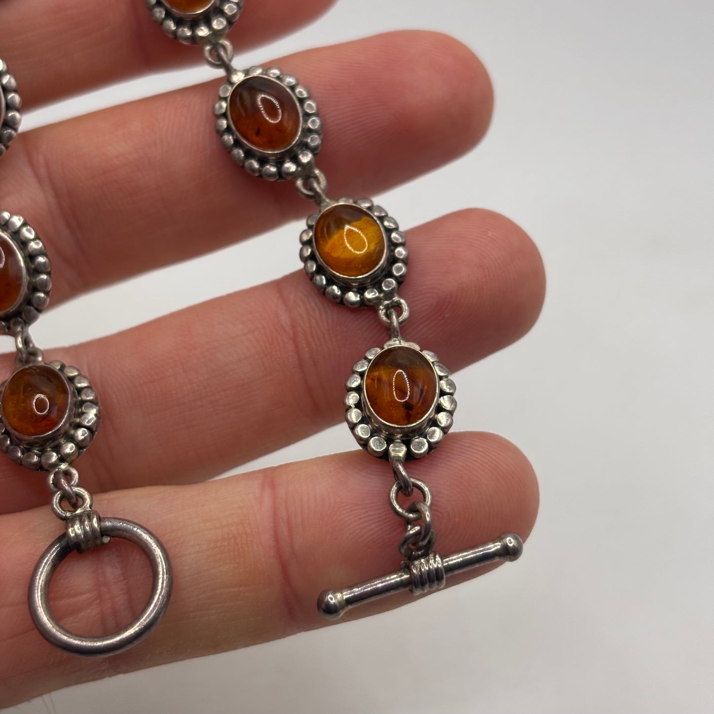 Silver 7.5” Amber Indian Bracelet