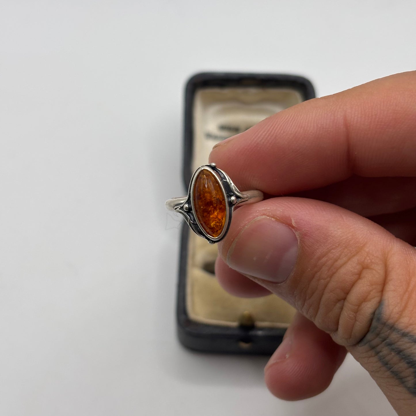 Silver Amber Ring