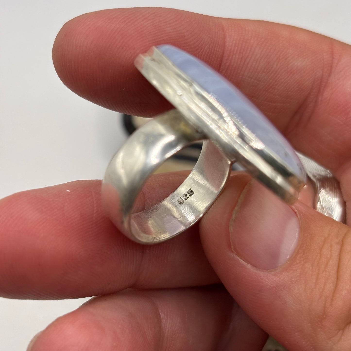 Silver Blue Lace Agate Ring (R)