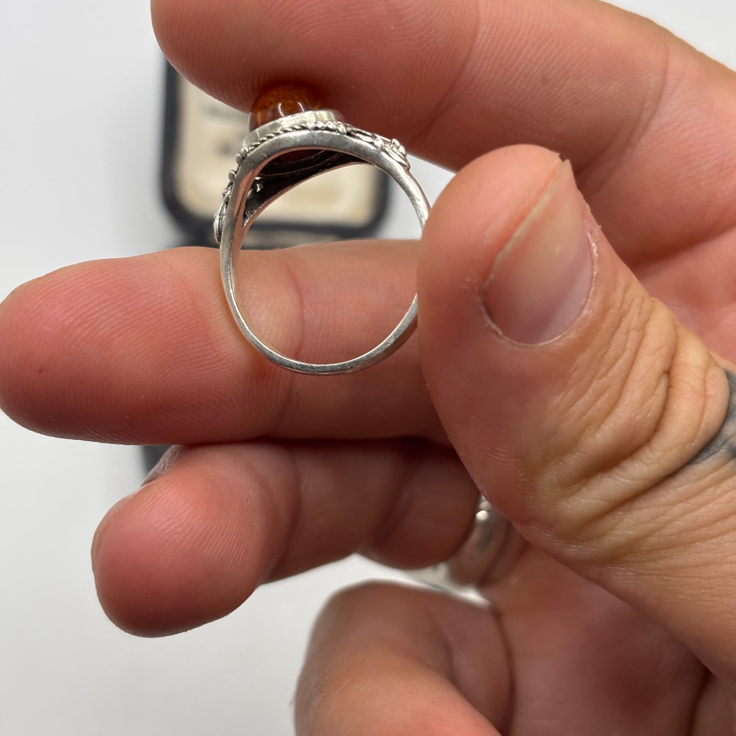 Silver Amber Ring