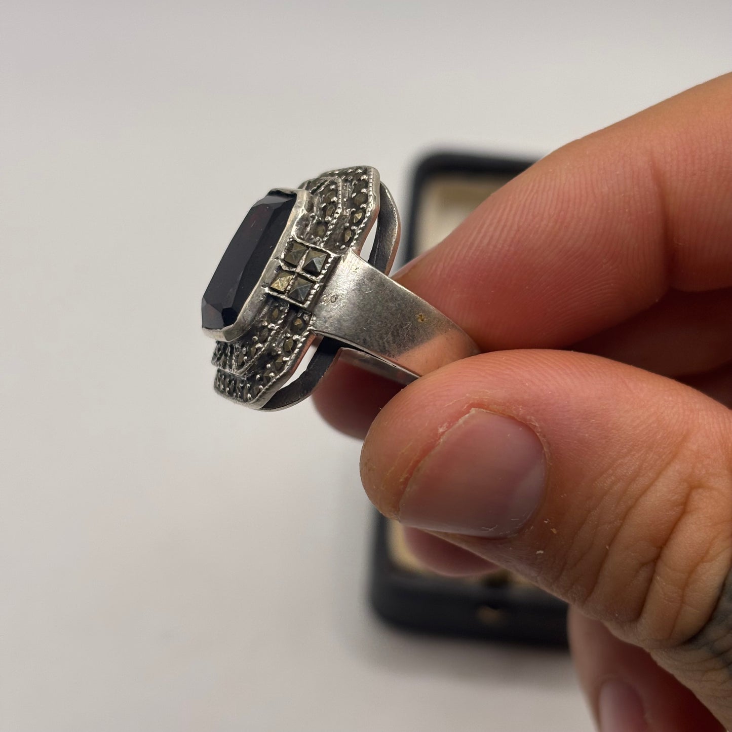 Silver Garnet & Marcasite Ring