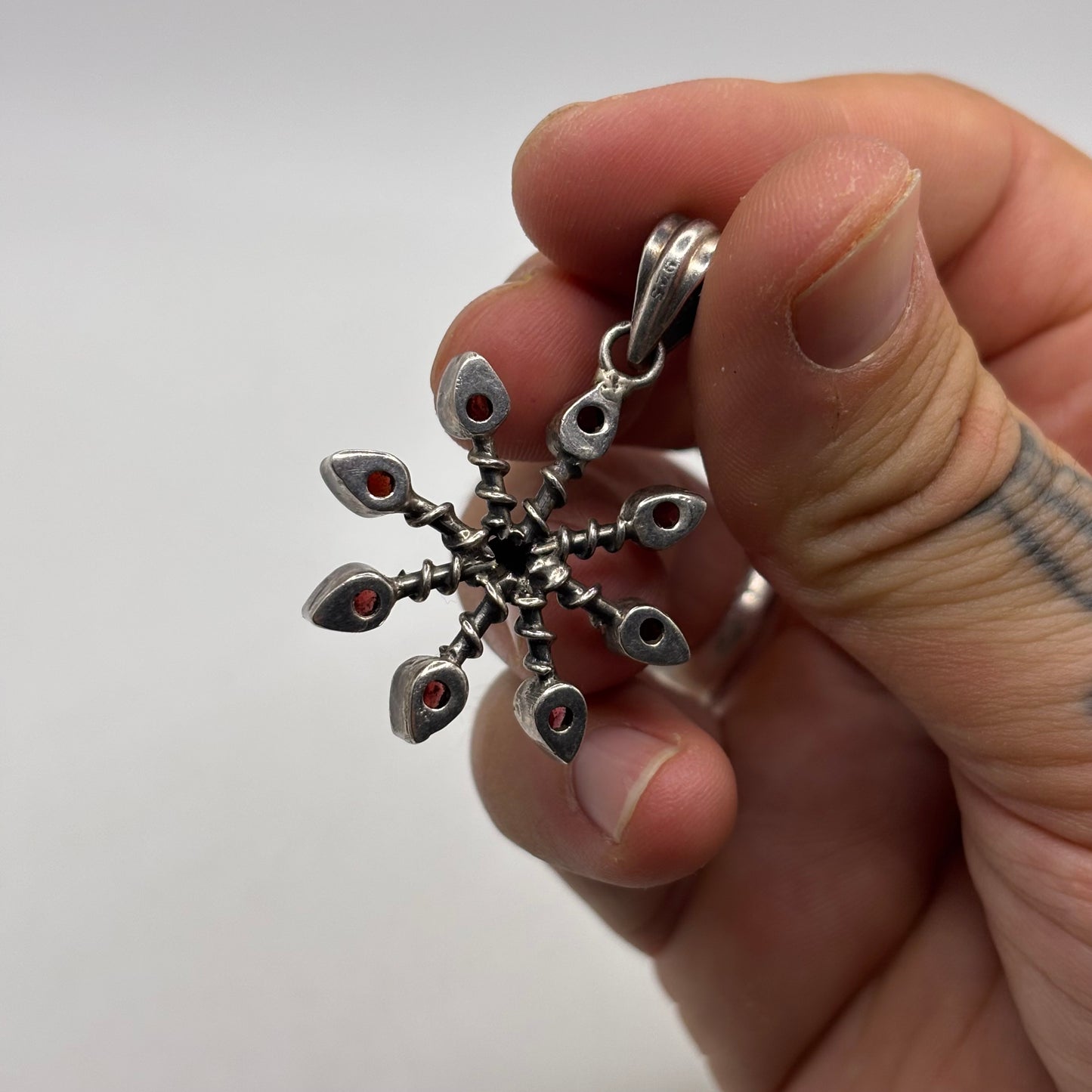 Silver Garnet Abstract Pendant