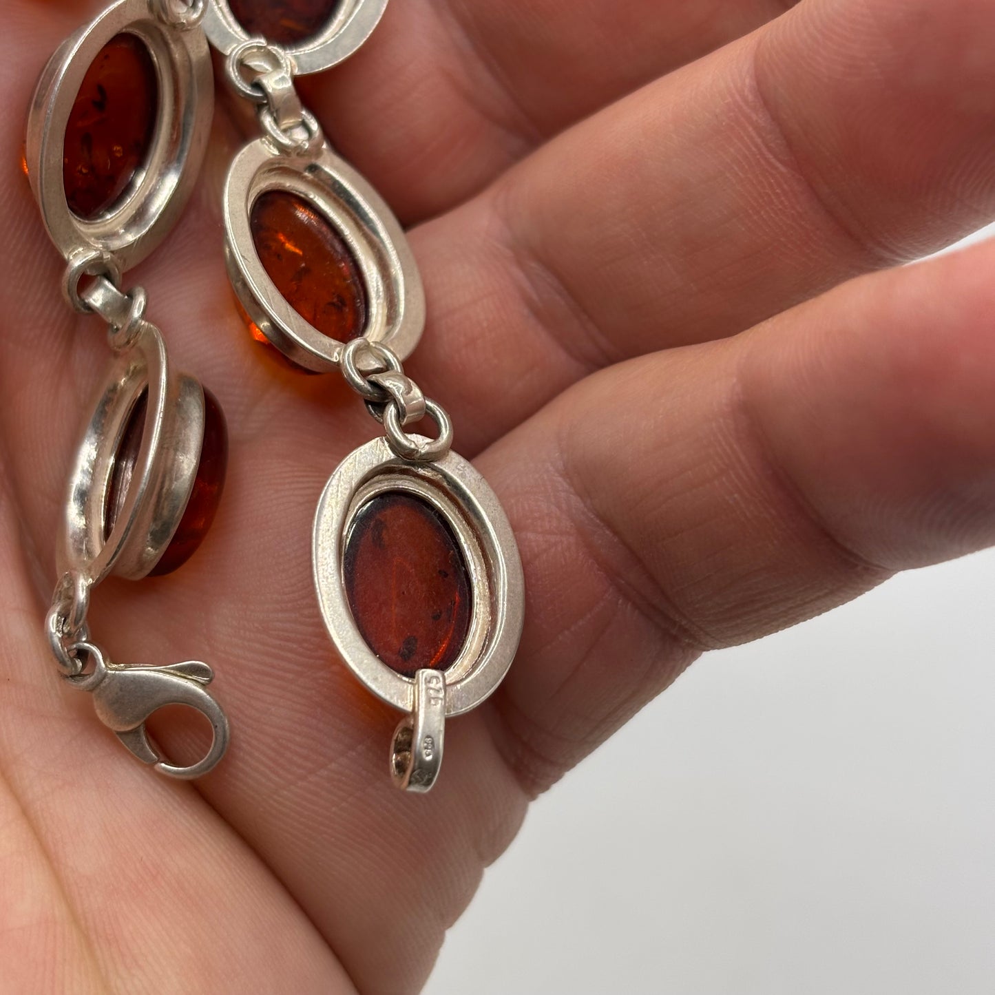 Silver 7.5” Amber Bracelet