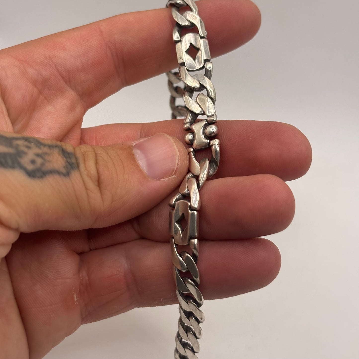 Silver 8” Unusual Link Curb Bracelet