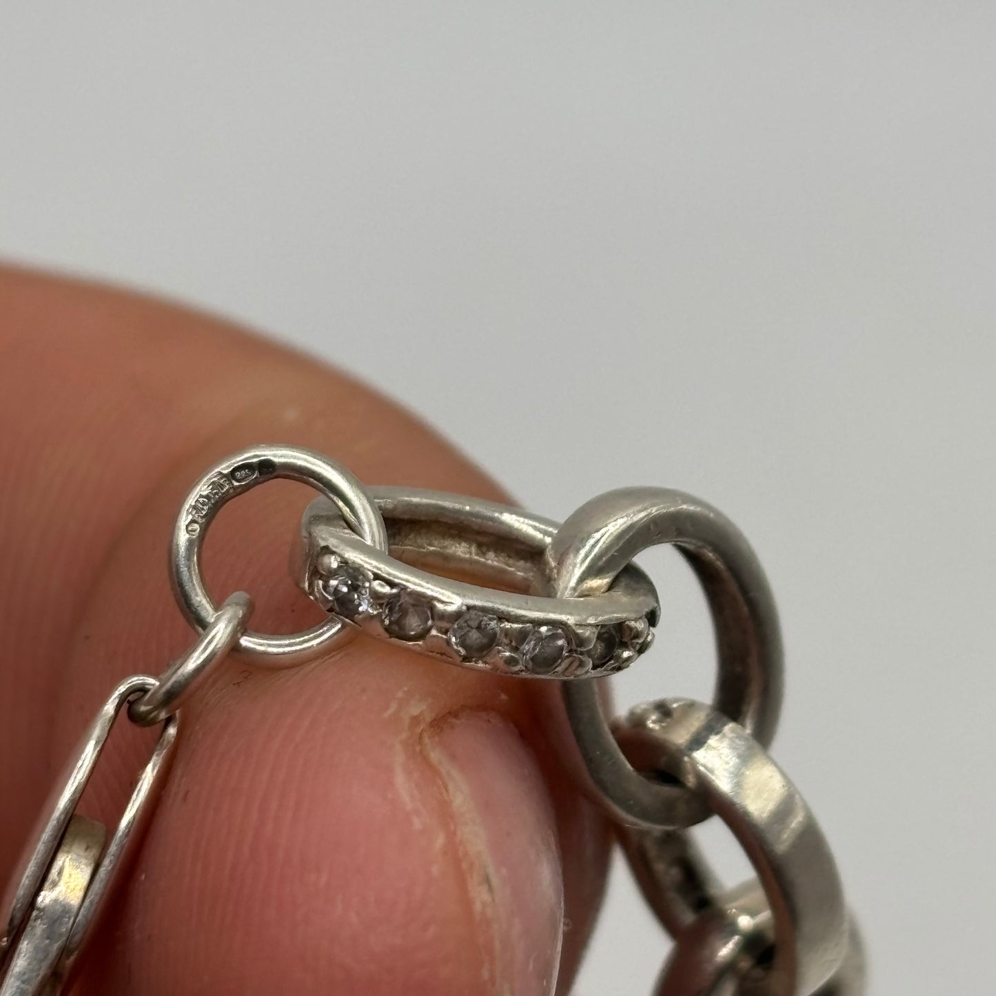 Silver 7.5” CZ Inlayed Belcher Bracelet