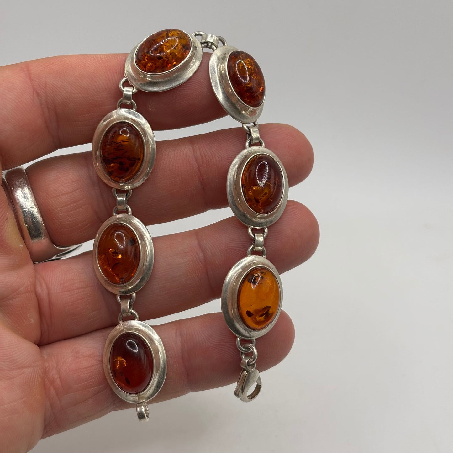 Silver 7.5” Amber Bracelet