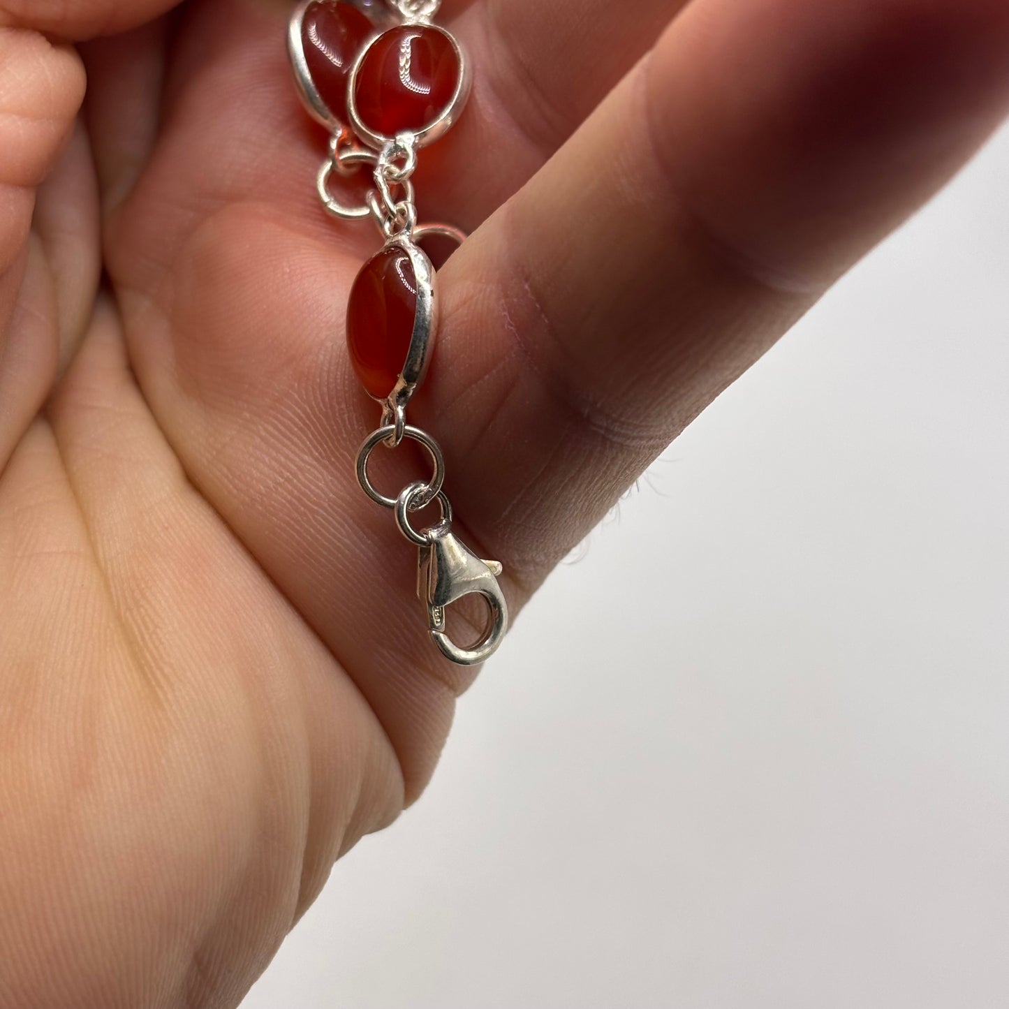 Silver 7.5”-8” Carnelian Bracelet