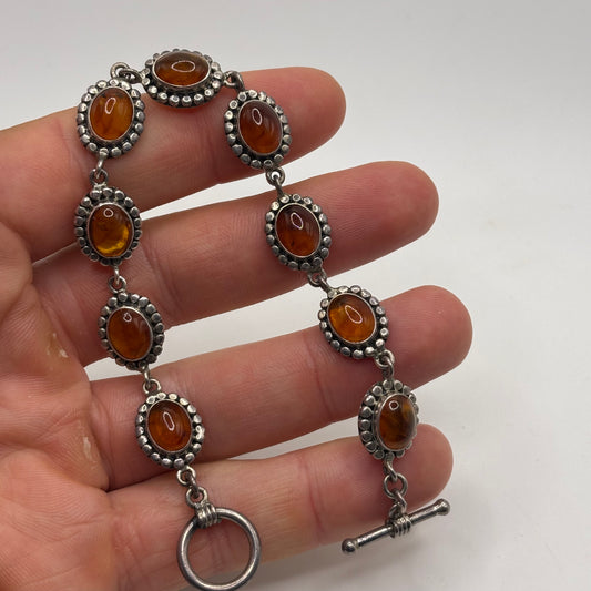 Silver 7.5” Amber Indian Bracelet
