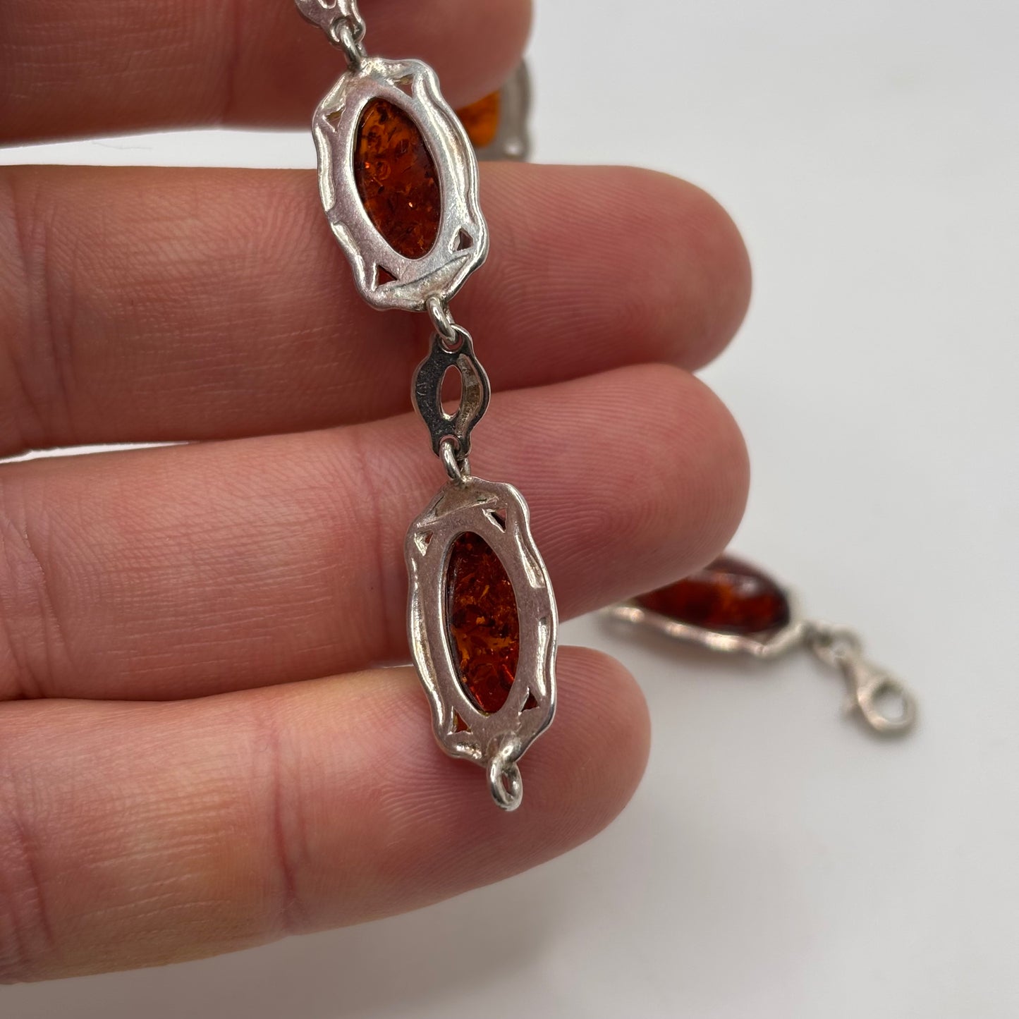 Silver 7” Amber Bracelet