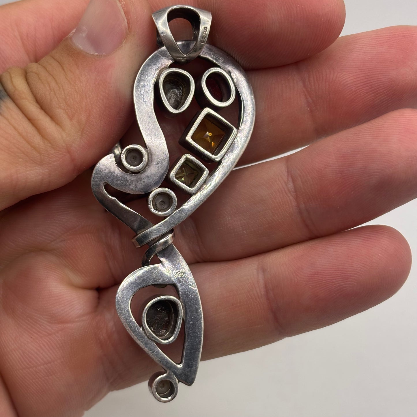 Silver Large Opal & Mixed Gem Pendant