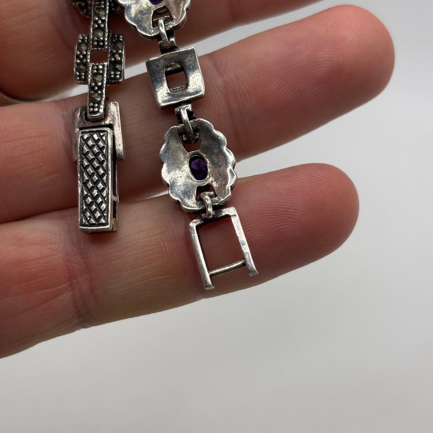 Silver 7.5” Amethyst & Marcasite Bracelet