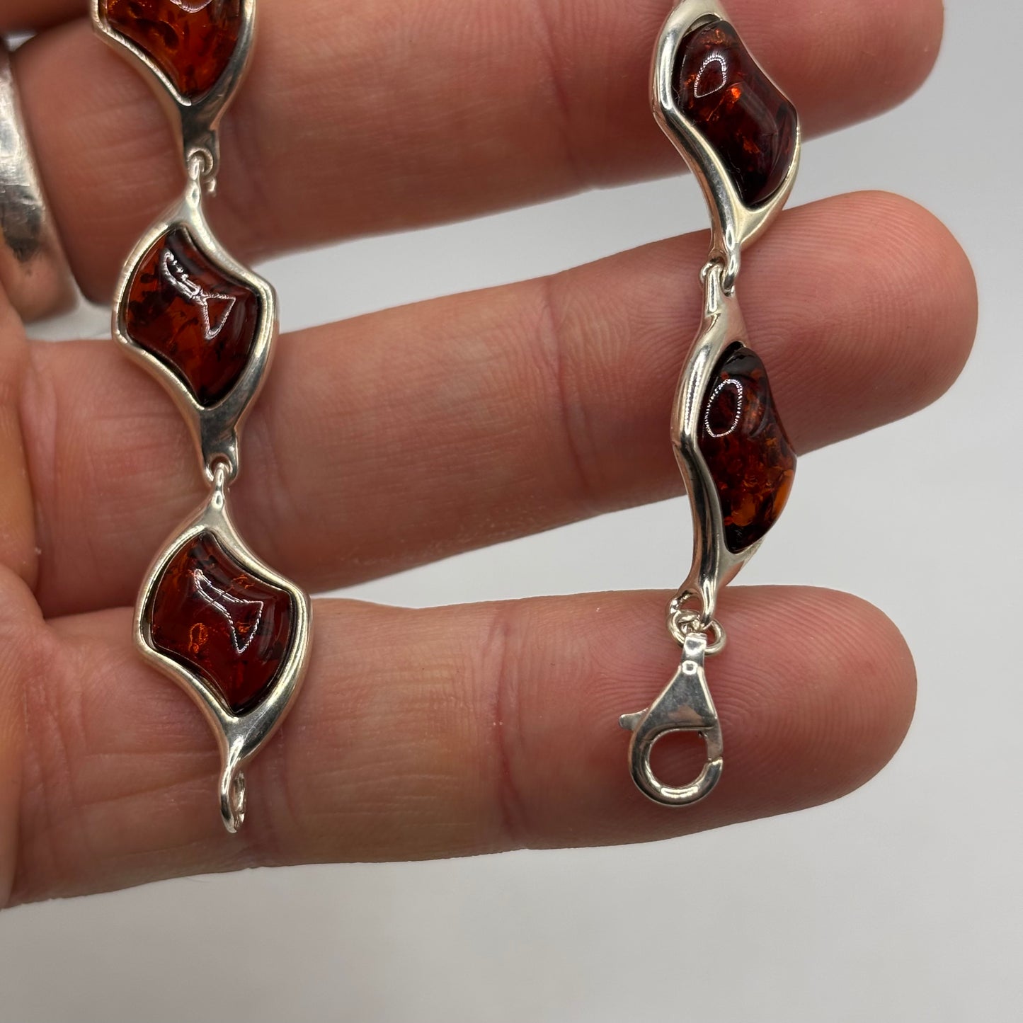 Silver 7.5” Amber Bracelet