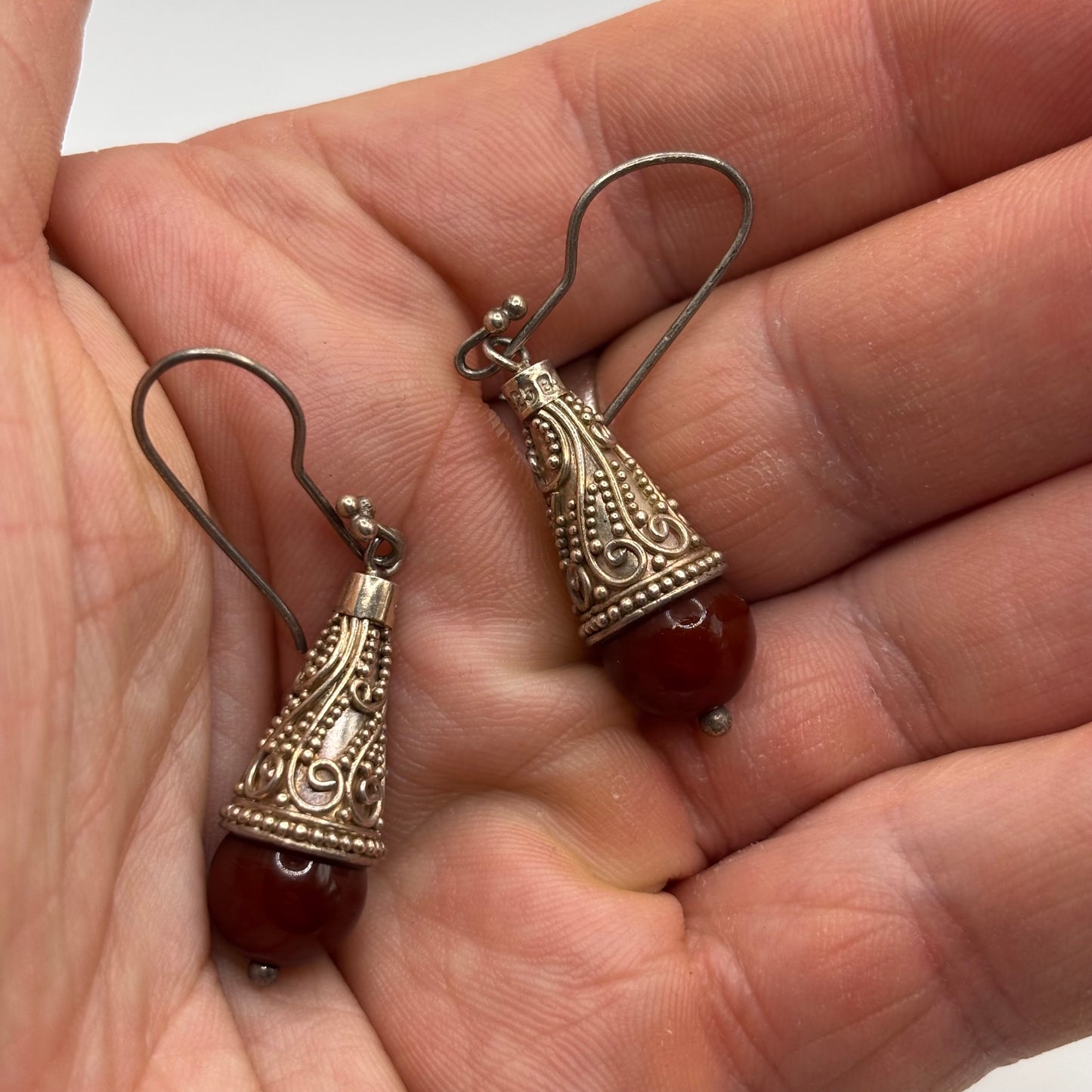 Silver Carnelian Bali Earrings