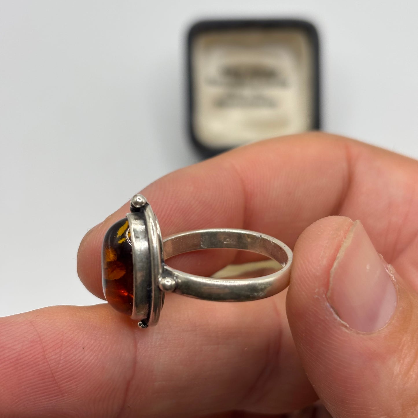 Silver Amber Ring