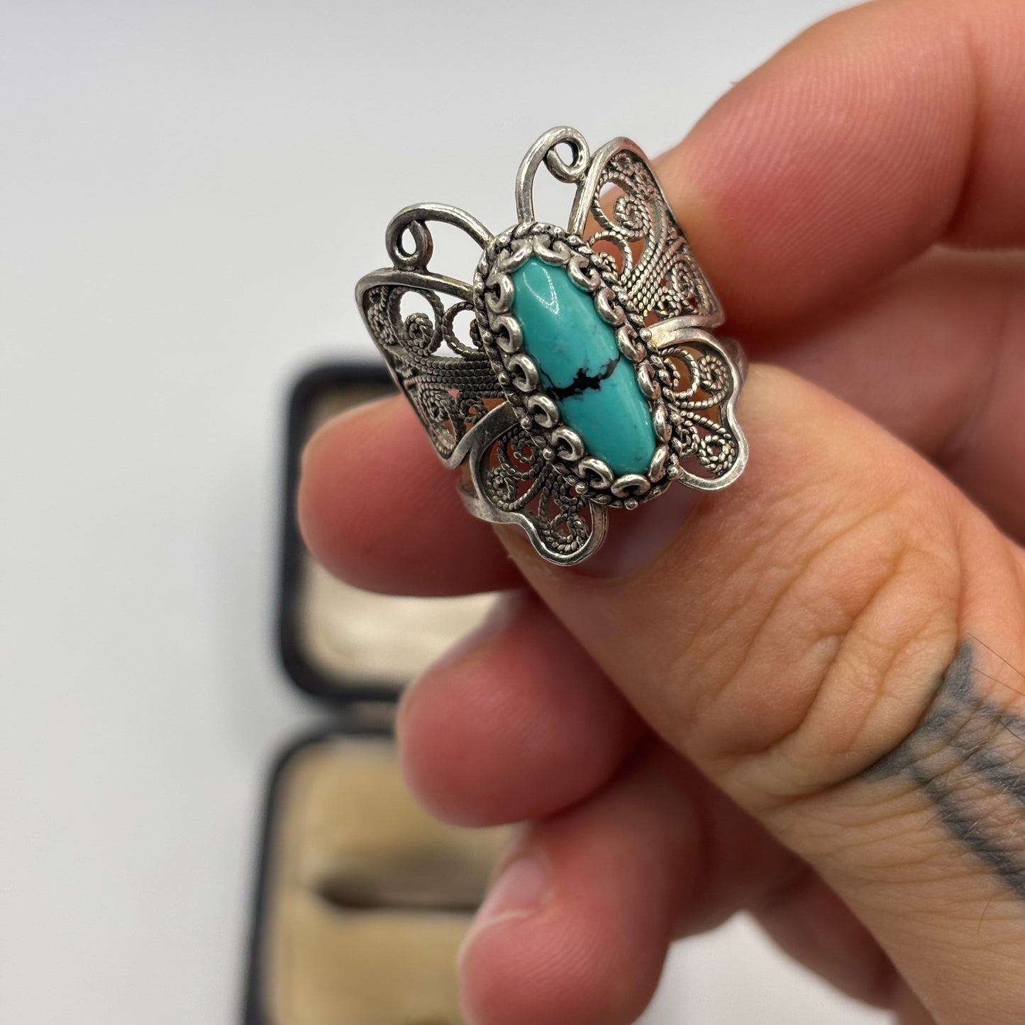 Silver Turquoise Butterfly Ring