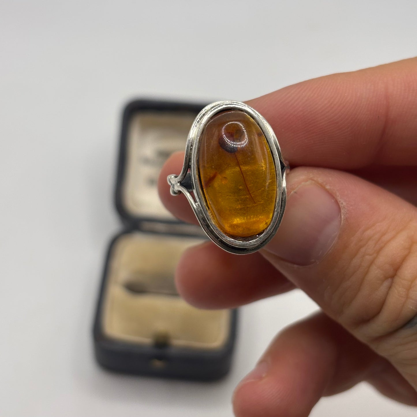 Silver Amber Ring