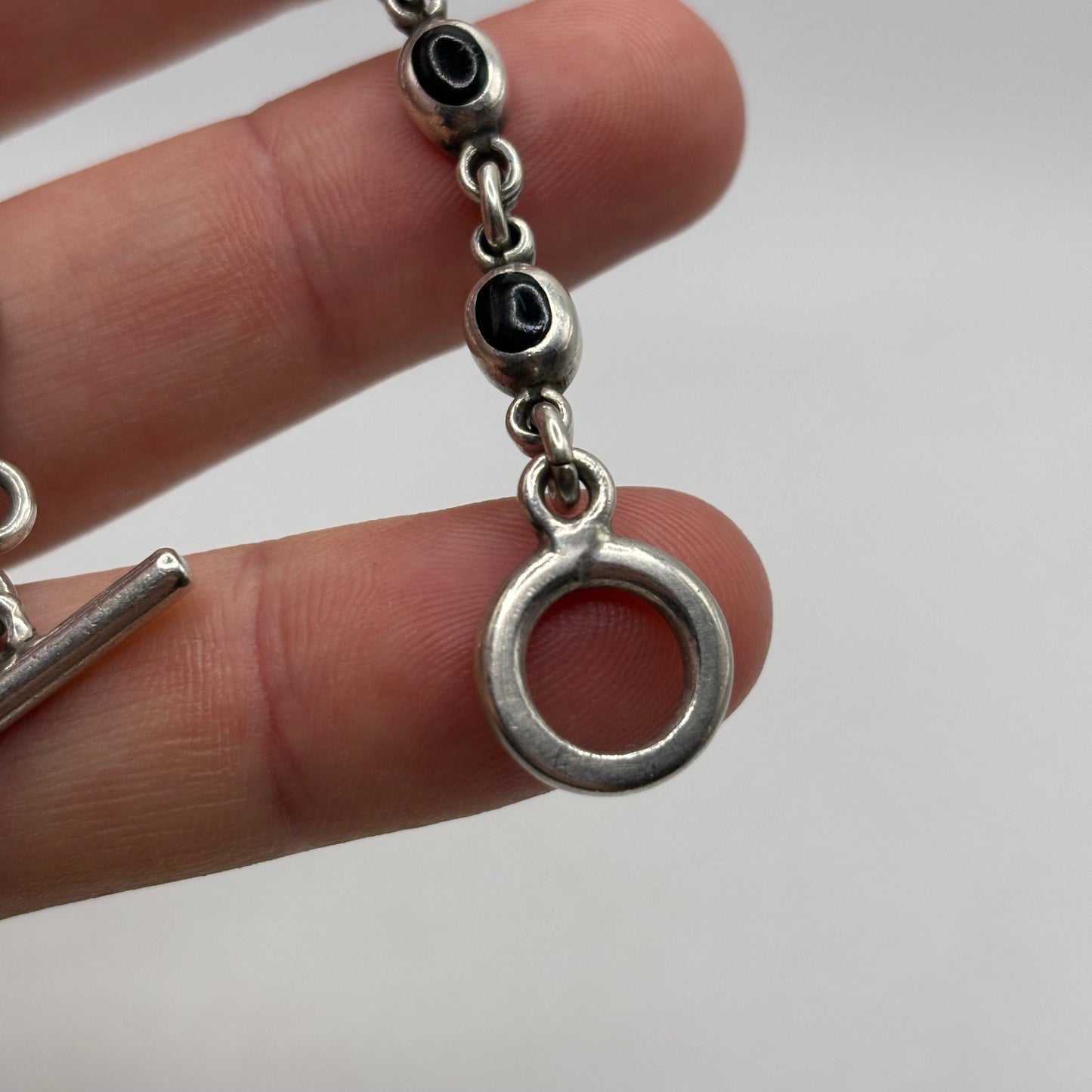 Silver 7.5” Chunky Onyx Bracelet