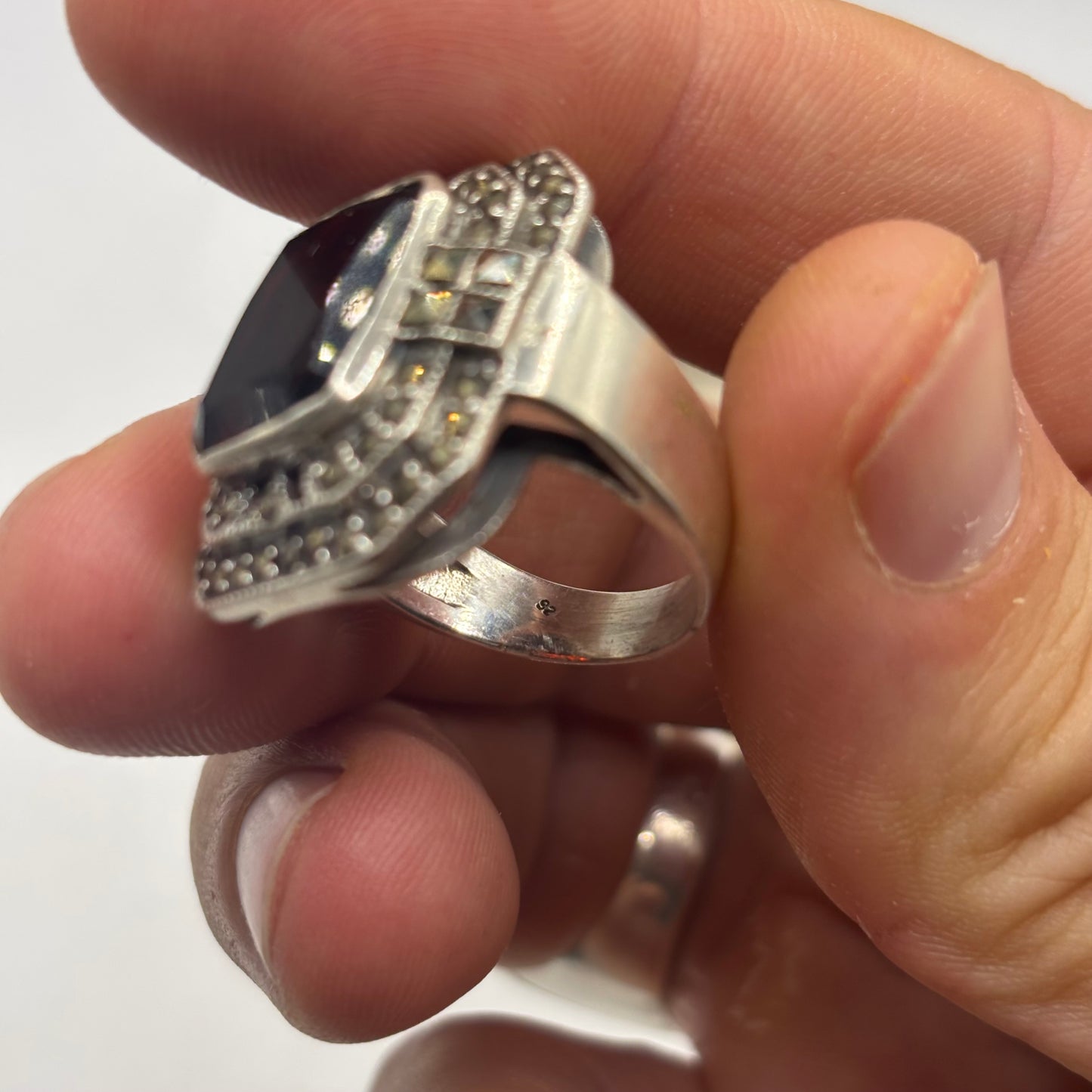 Silver Garnet & Marcasite Ring