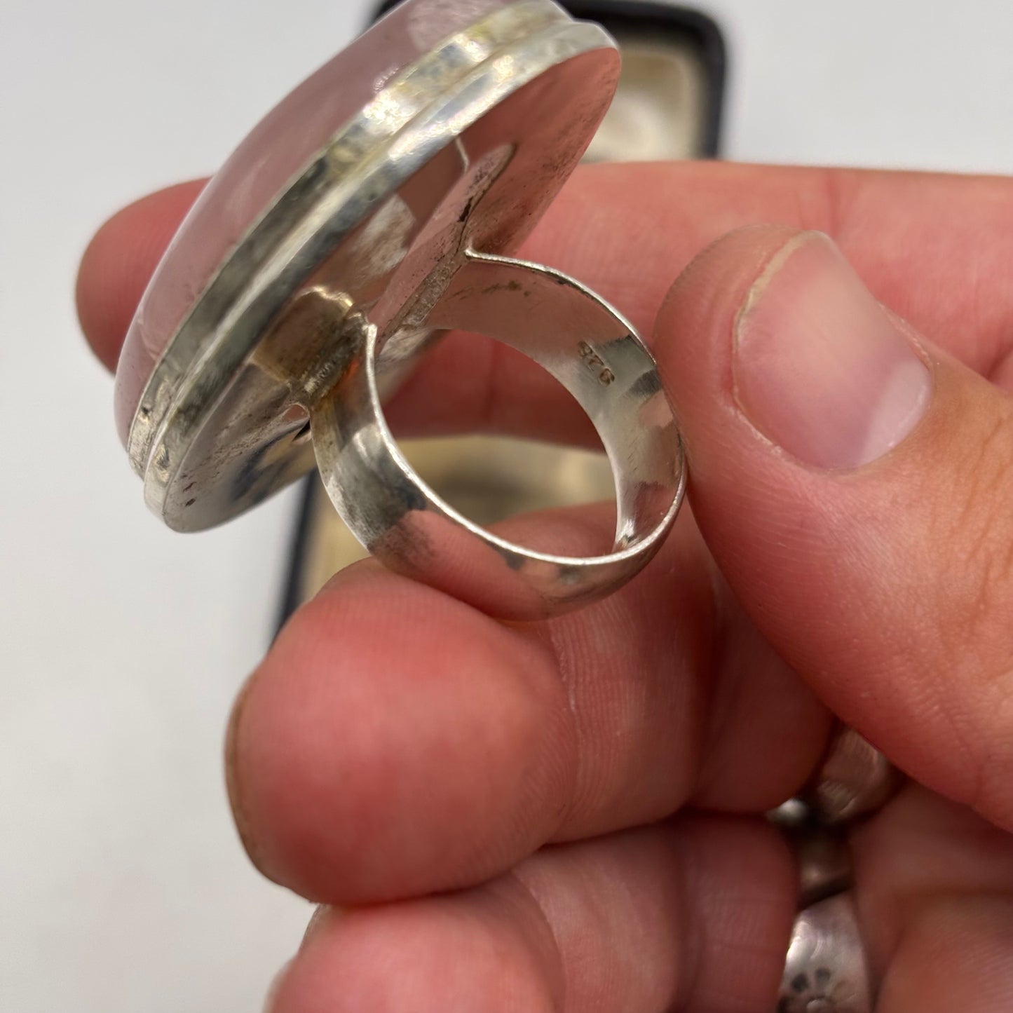 Silver Heavy Rose Quartz Ring (R)