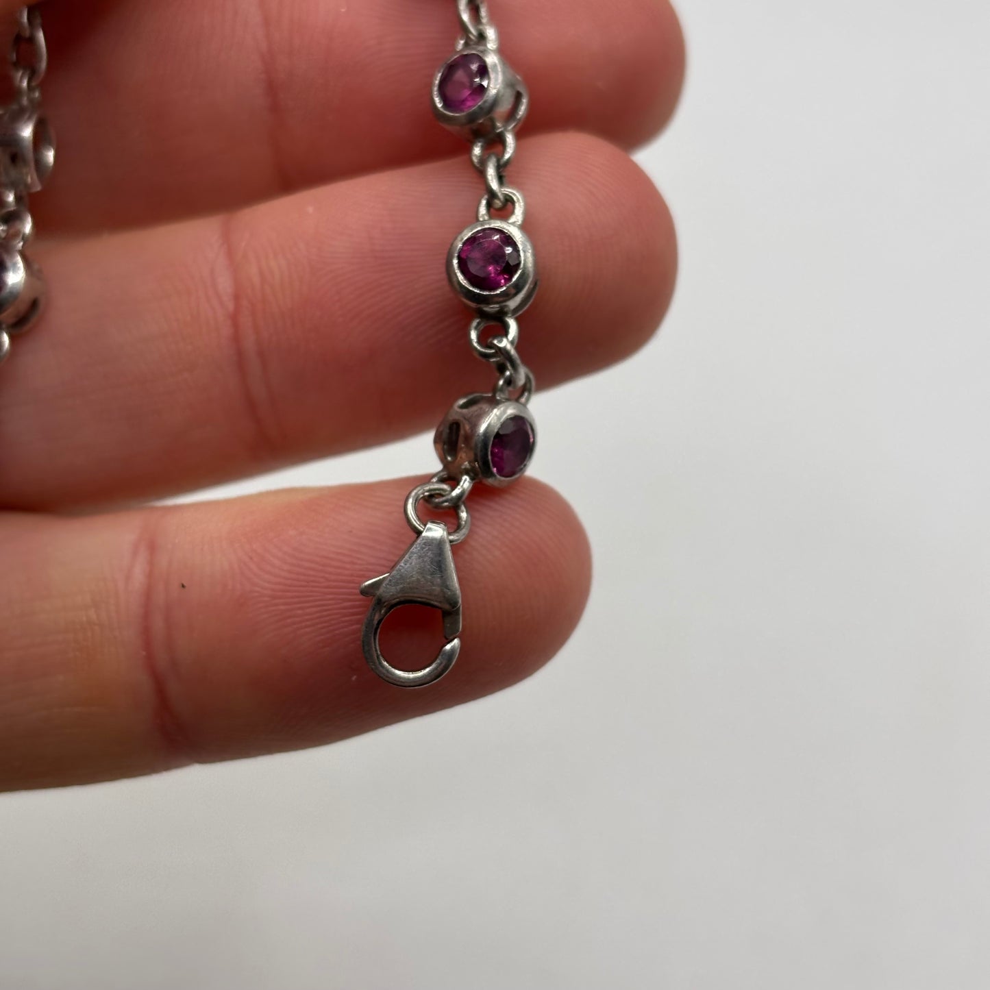 Silver 6”-7” Pink CZ Bracelet