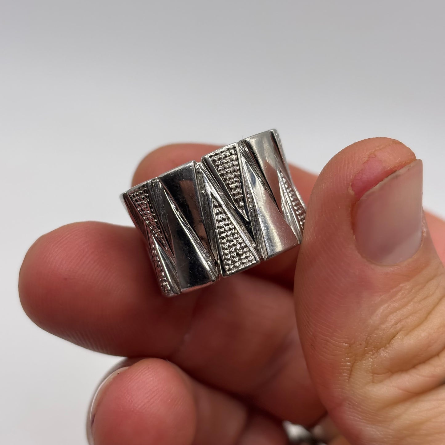 Silver Heavy Unusual Band Ring